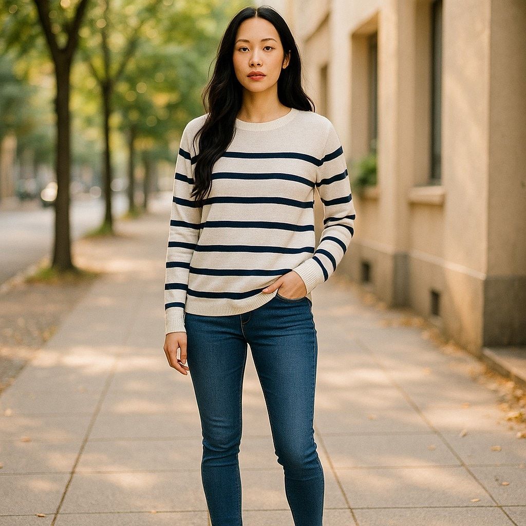 Old Navy Womens Sweater Size S Cream Navy Blue Stripe Long