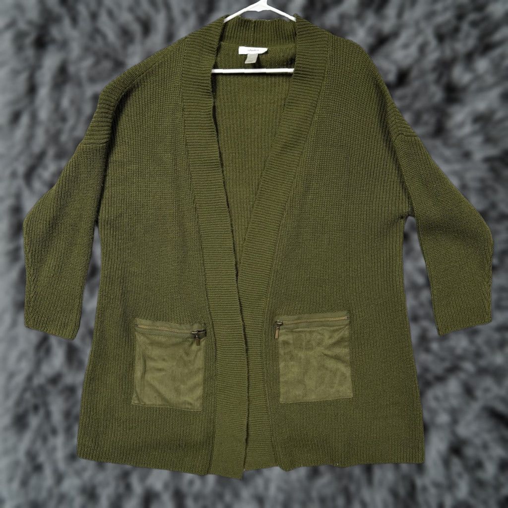 Vintage VINTAGE? No — (skip) CJ Banks Open Front Duster Sweater 1X Pockets Cozy Cabincore Lagenlook Layering Size XL / US 12-14 / IT 48-50 - 1 Thumbnail