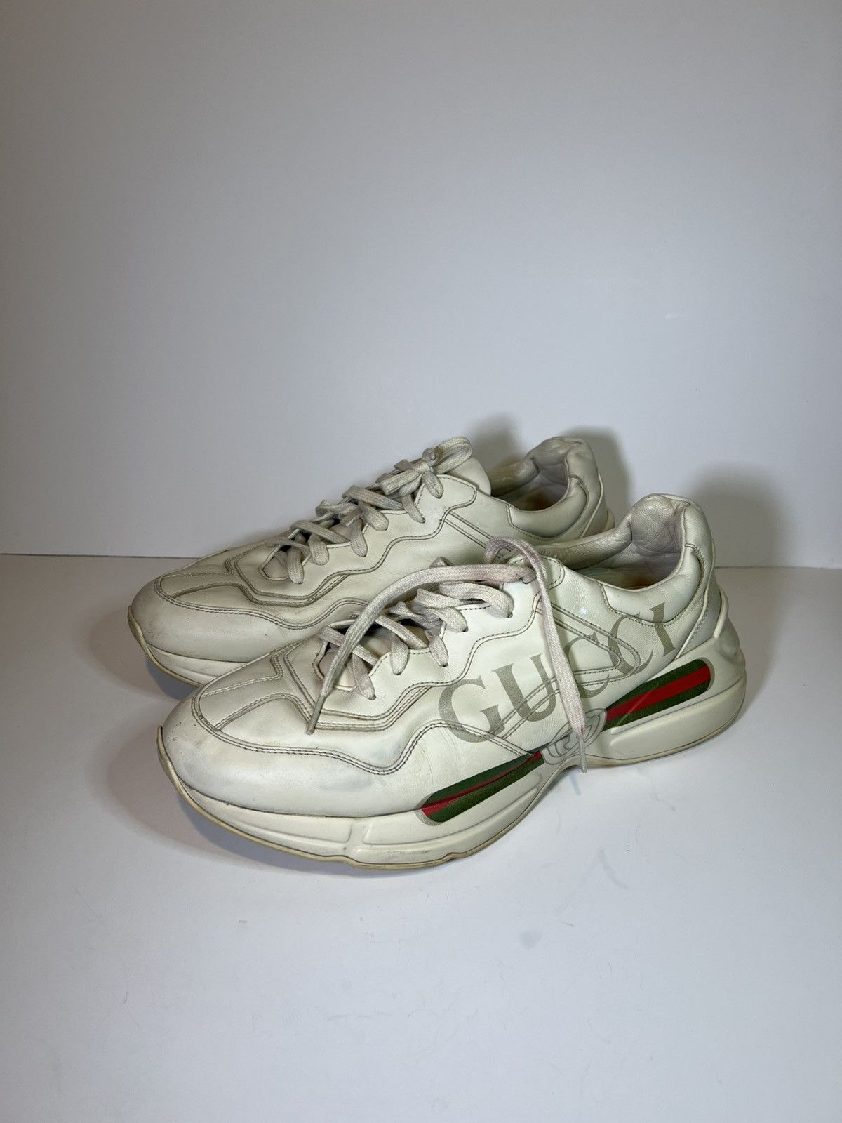 Gucci Gucci Rhyton leather sneakers in ivory vintage gucci logi Size US 13 / EU 46 - 1 Thumbnail