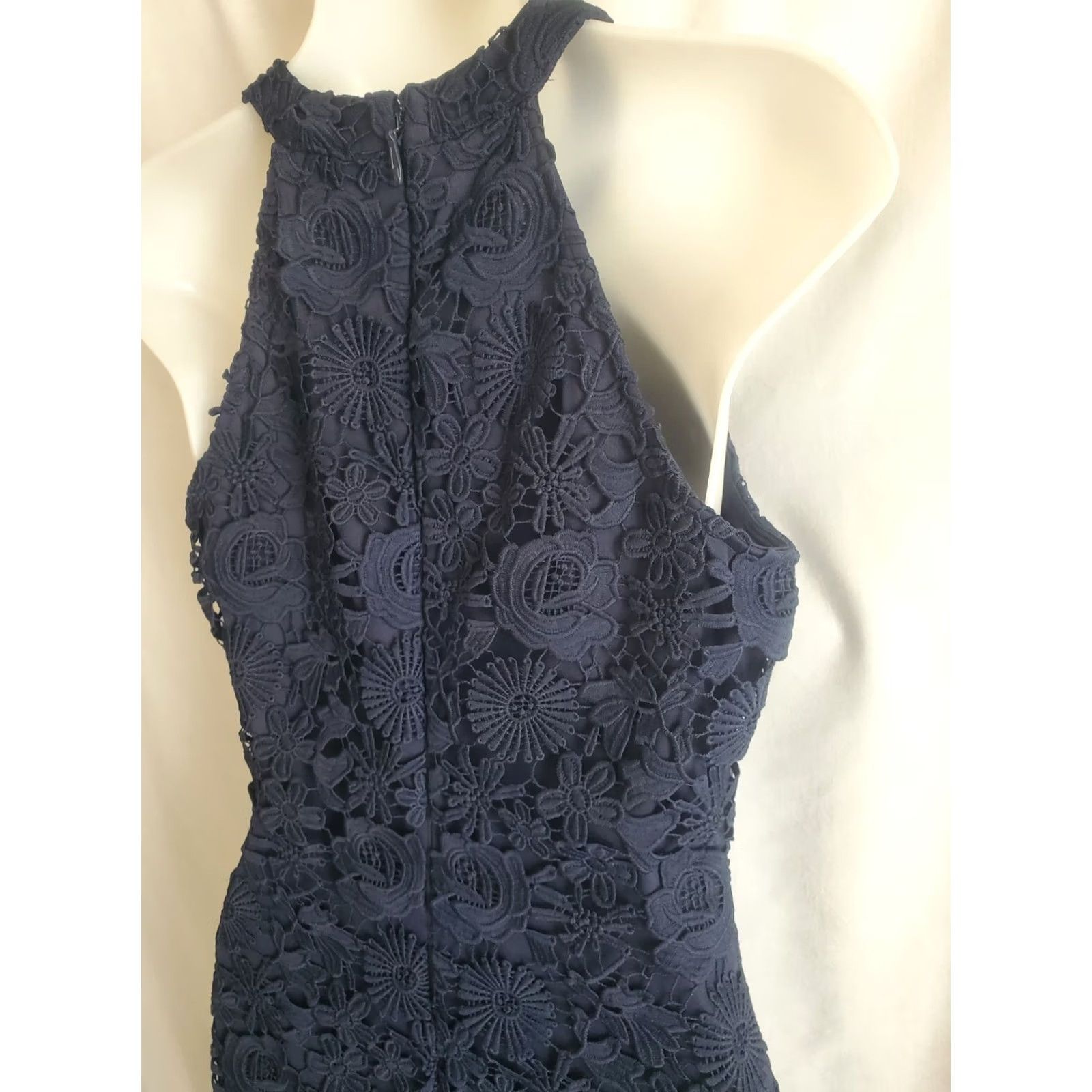 Lulus Lulus Womens Navy Blue Lace Halter Bodycon Dress S Small Sleeveless Zip Short Mini Party Wedding Size S / US 4 / IT 40 - 5 Thumbnail