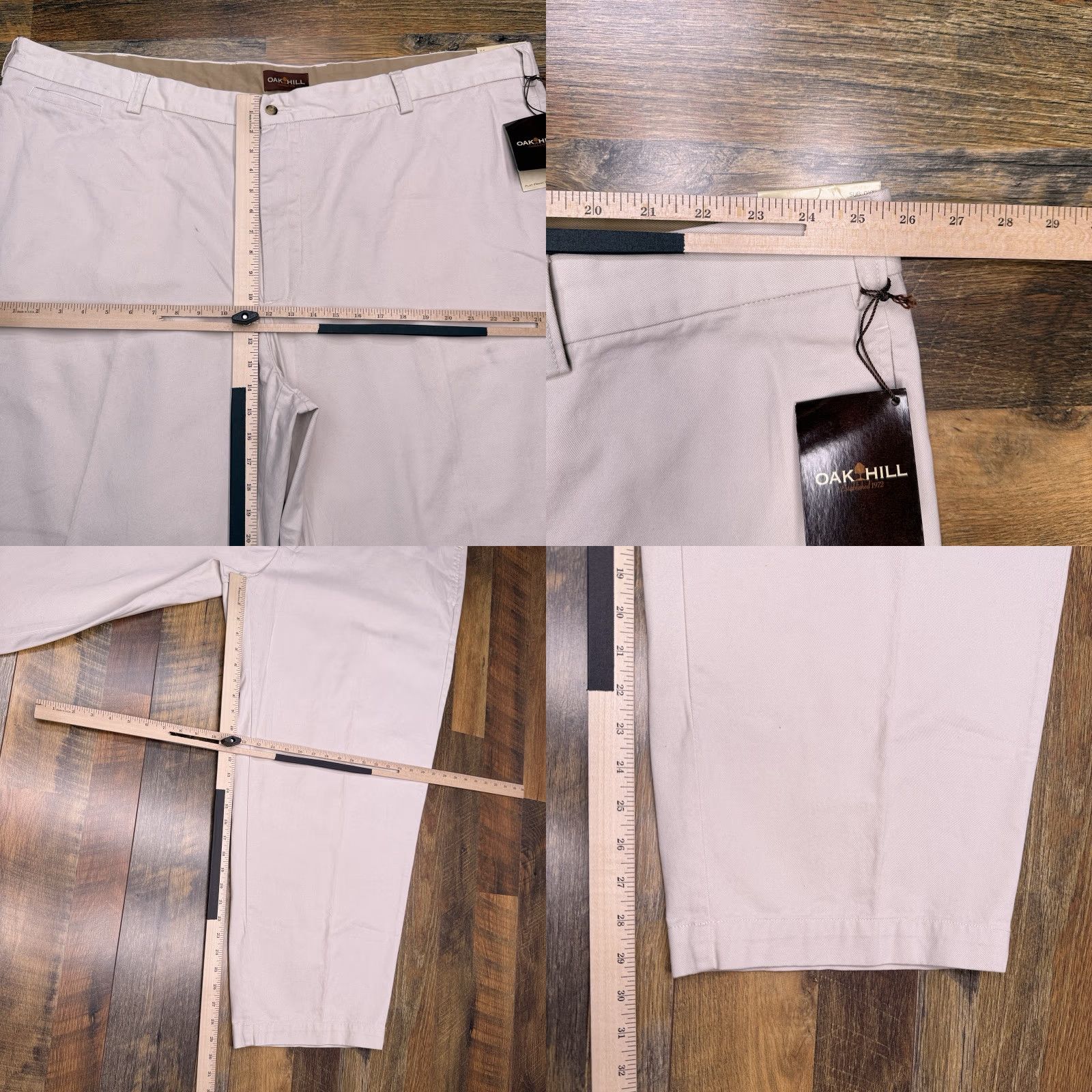 Vintage Oak Hill Chino Pants Mens 54x30 Khaki Brown Flat Front New 54 Brown Cotton Twill Workwear, Travel, Formal Slant Pocket Straight Leg Big & Tall Mens Size US 38 / EU 54 - 9 Thumbnail
