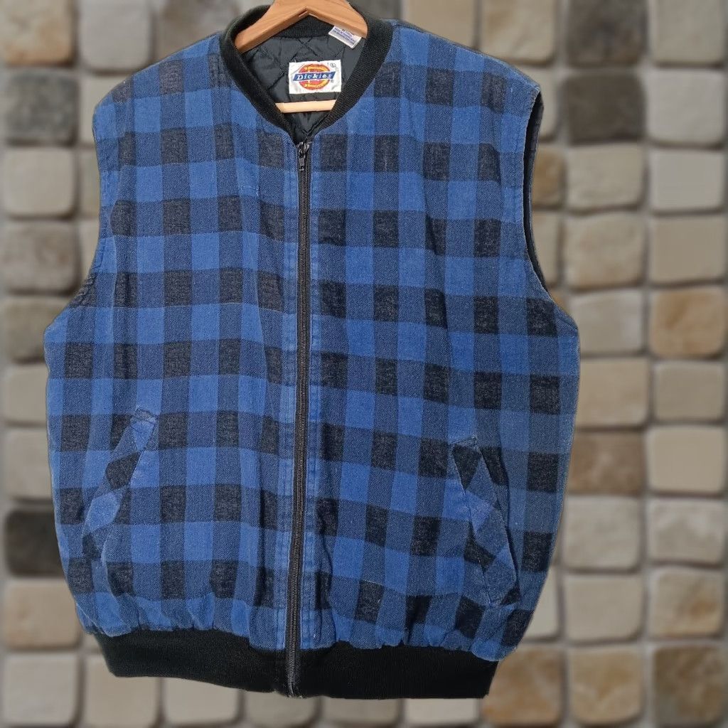 Vintage VINTAGE Dickies Vest LargeBlue Buffalo Plaid Flannel Quilted Workwear Woolrich Insulated Lined Quilted Men Black/Blue Tailored Regular Short Zip Colla Size US L / EU 52-54 / 3 - 1 Thumbnail