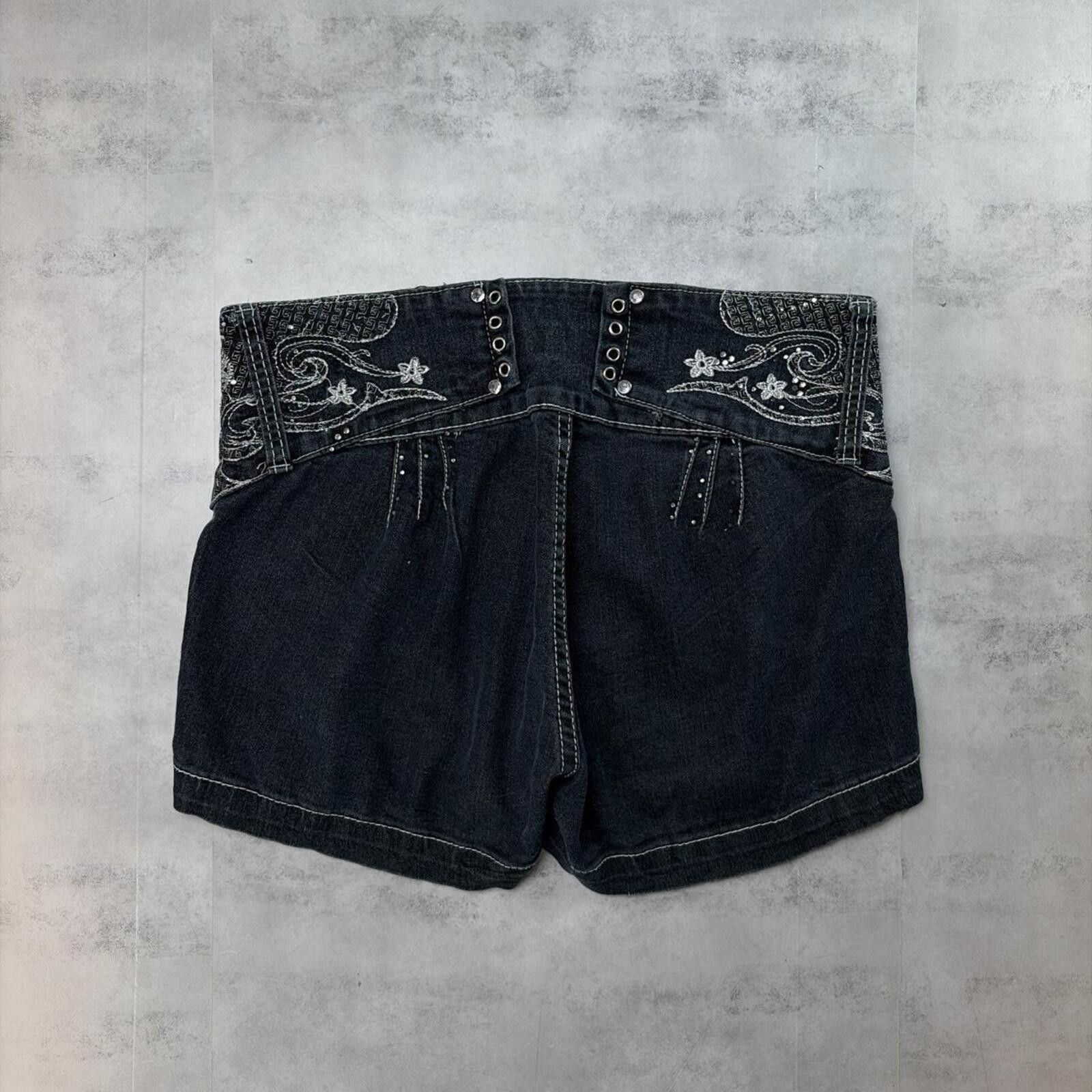 Other Y2K Dark Wash Richcow Jeans Grunge Gothic Mini Denim Shorts Size 34" / US 12 / IT 48 - 2 Thumbnail