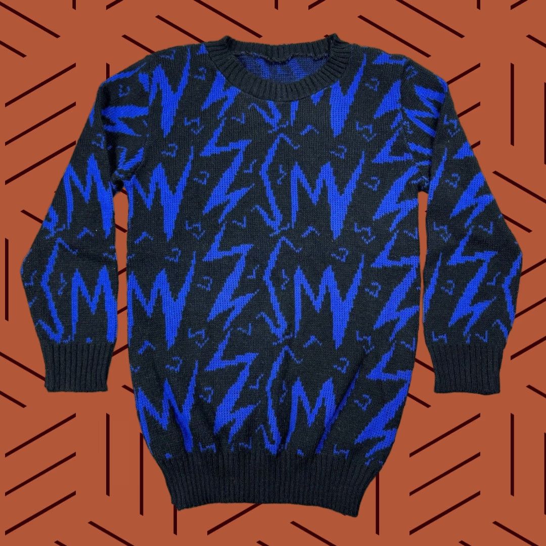 Vintage VINTAGE VTG 80S LIGHTINING BOLT GRAPHIC BLUE BLACK KNIT CREWNECK SWEATER ACRYLIC RETRO M Size US M / EU 48-50 / 2 - 1 Thumbnail