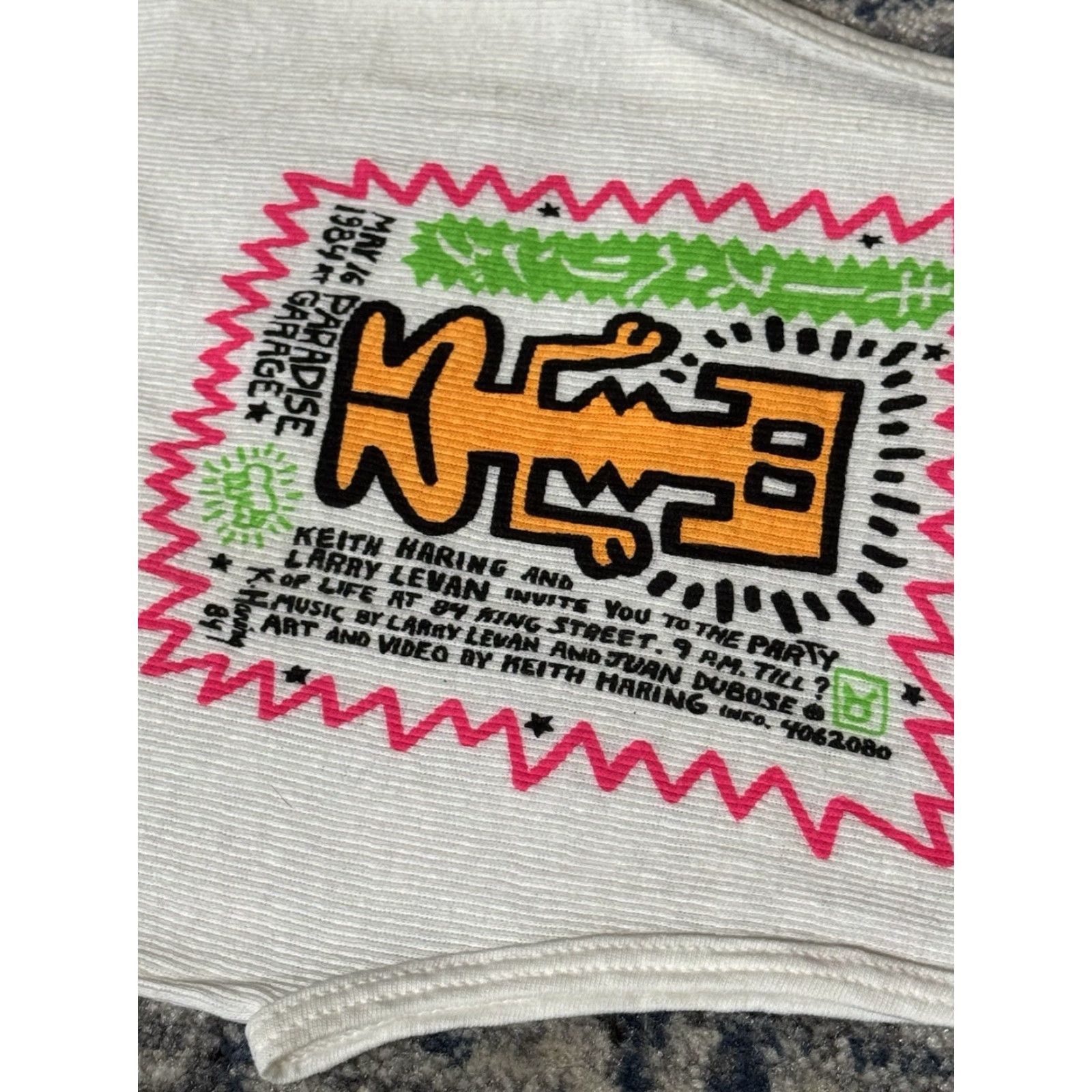 Fruit Of The Loom VINTAGE Keith Haring Paradise Garage Party Invitation Tank Top Shirt 80s Mens White Size L Size US L / EU 52-54 / 3 - 3 Thumbnail