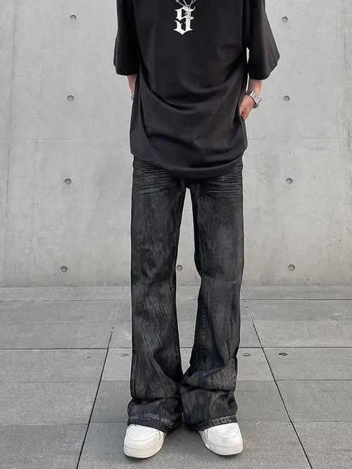 Jean Black Coated Stacked Flare Jeans Size US 32 / EU 48 - 6 Thumbnail
