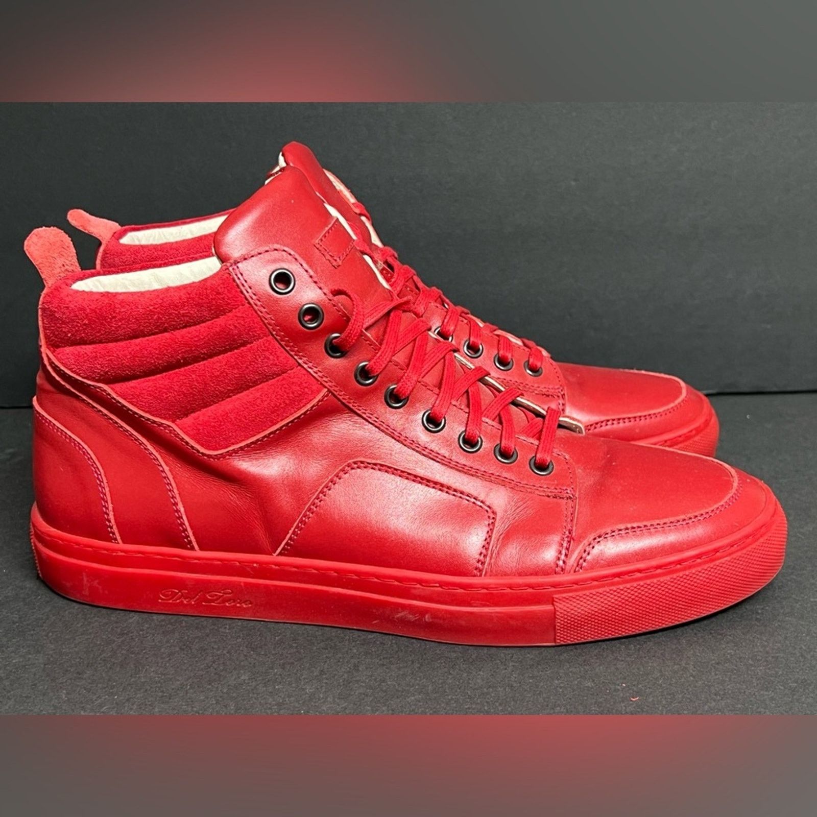 Del Toro Del Toro Red Handcrafted Leather Boxing High-Top Sneaker Size US 11 / EU 44 - 2 Thumbnail