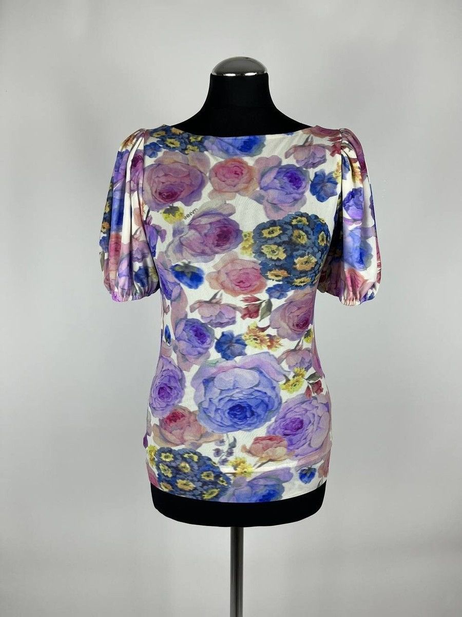 Designer × Ganni GANNI FLORAL MULTICOLOUR PRINT MESH T-SHIRT SIZE 36 (0288) Size XS / US 0-2 / IT 36-38 - 1 Thumbnail