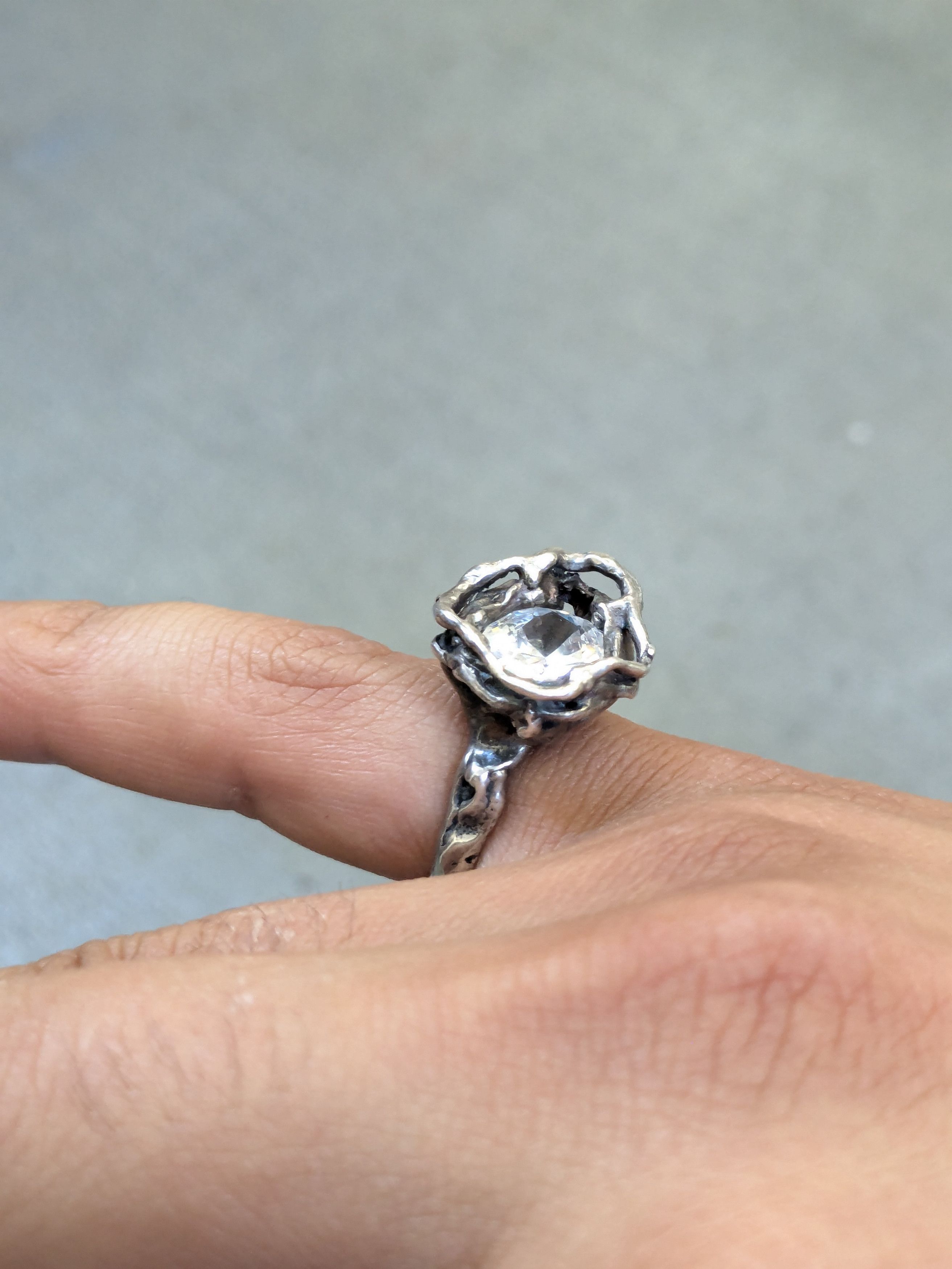 Jewelry × Vintage Sterling Silver Ring 6.75 CZ Brutalist Modern Avant Garde Size ONE SIZE - 13 Thumbnail