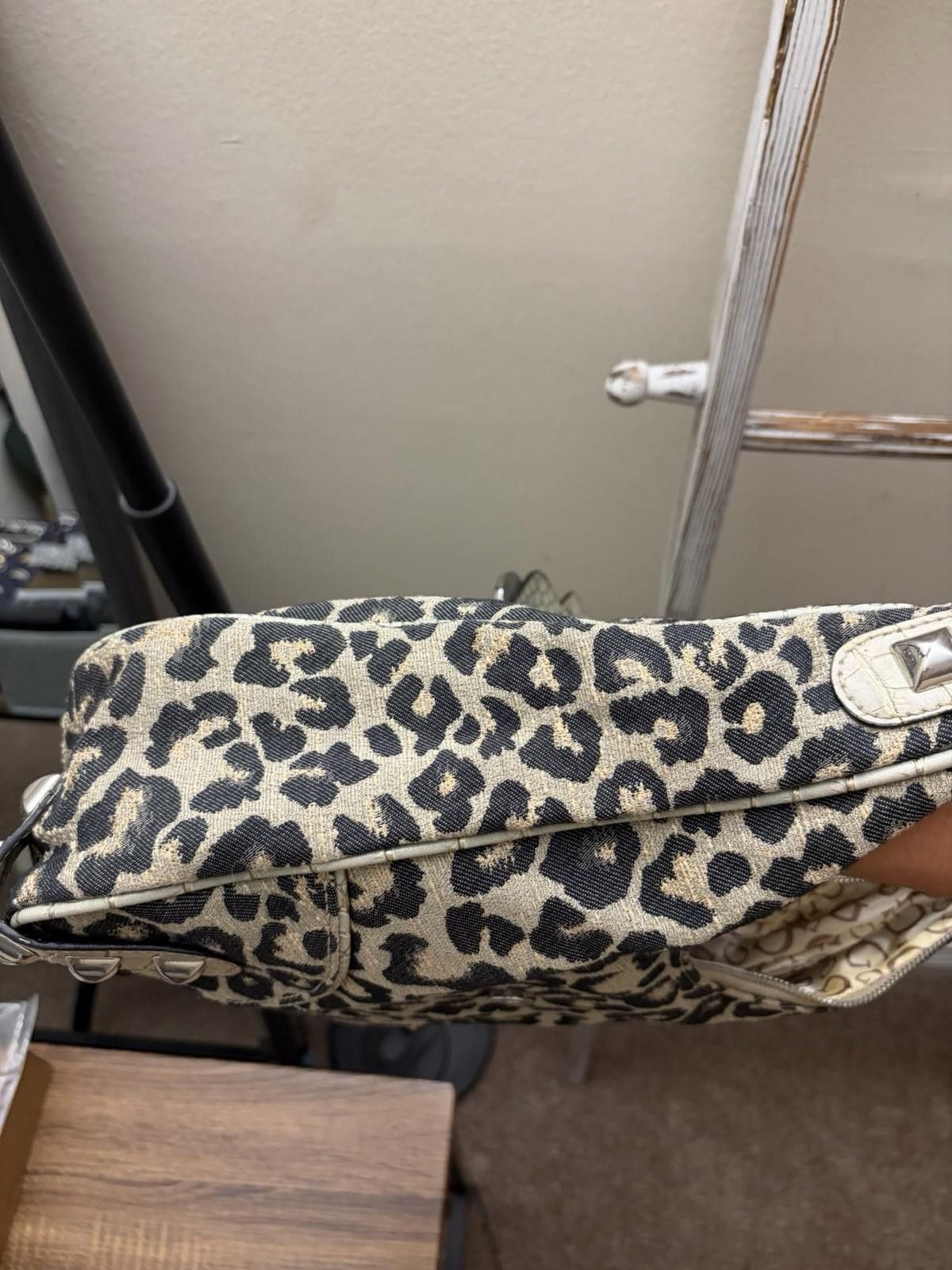 Guess Vintage Guess Leopard Canvas Croc Leather Studded Hobo Bag Size ONE SIZE - 7 Thumbnail