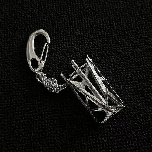 Jewelry Cyberpunk Silver Geometric Lighter Holder Keychain Size ONE SIZE - 7 Thumbnail