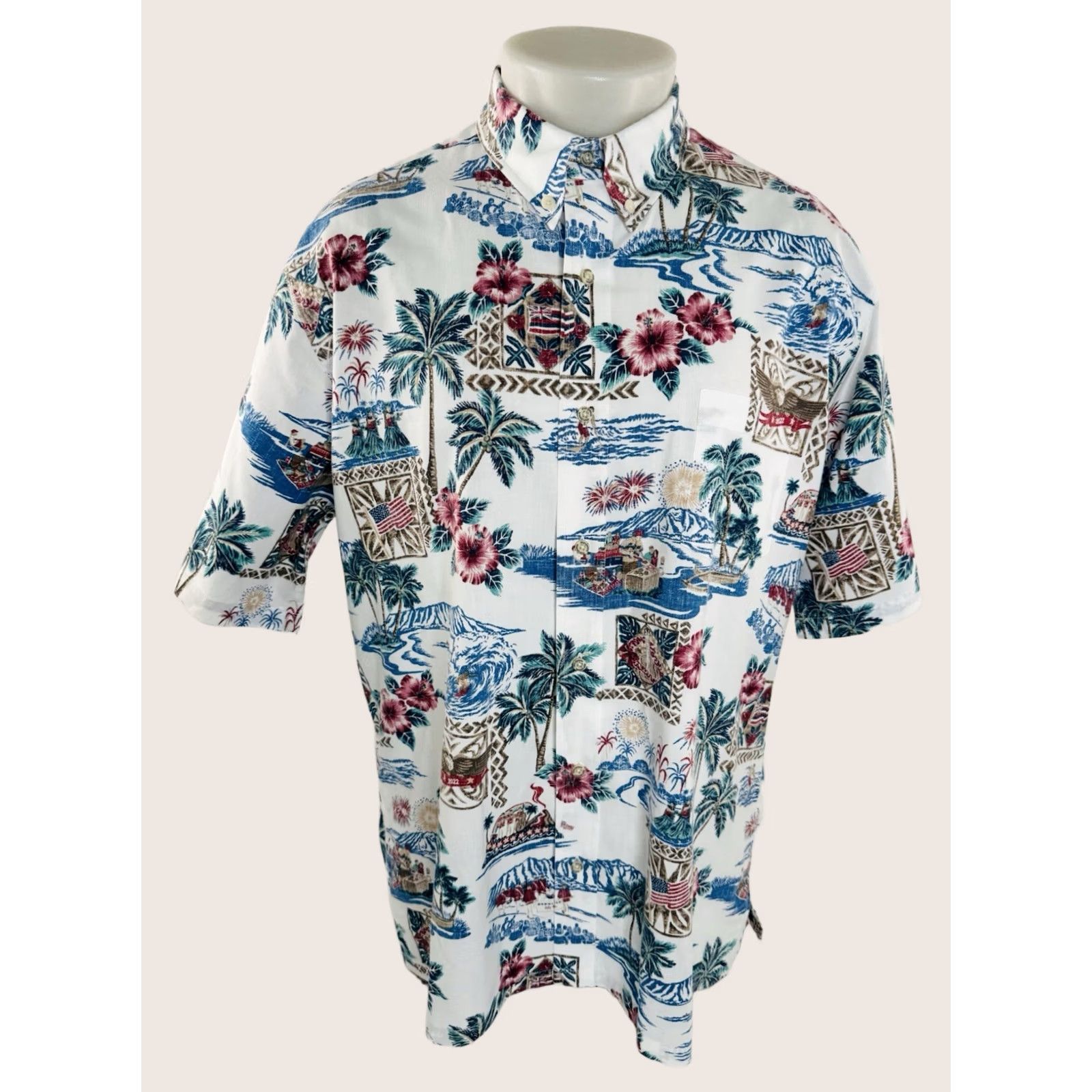 Reyn Spooner VINTAGE REYN SPOONER LIMITED EDITION SUMMER COMMEMORATIVE Shirt XL White Mens Button-Up Short Sleeve 2022 Size US XL / EU 56 / 4 - 1 Thumbnail