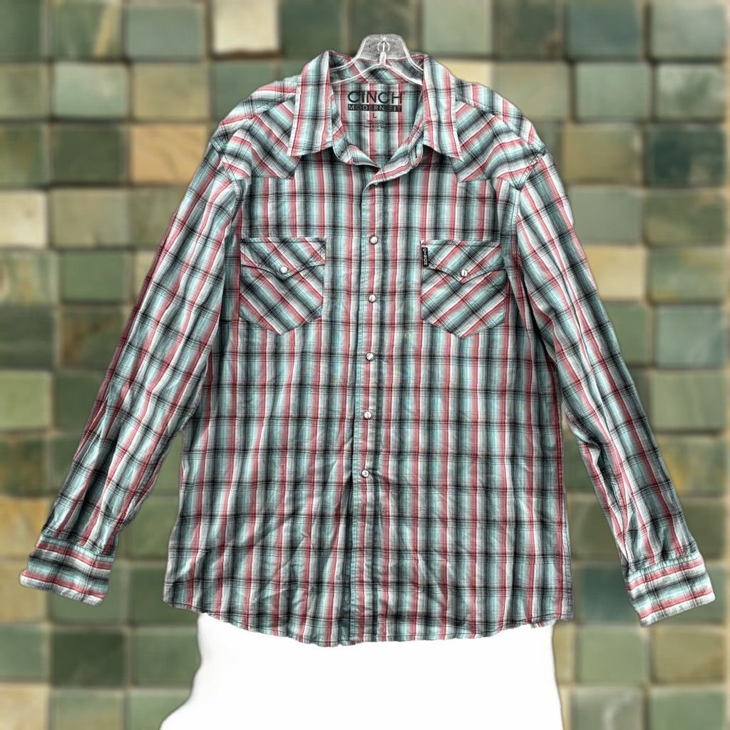 Vintage Cinch Western Shirt Men's Large Red Pearl Snap Cowboy Outdoor Rod Workwear Shirt Size US L / EU 52-54 / 3 - 1 Thumbnail
