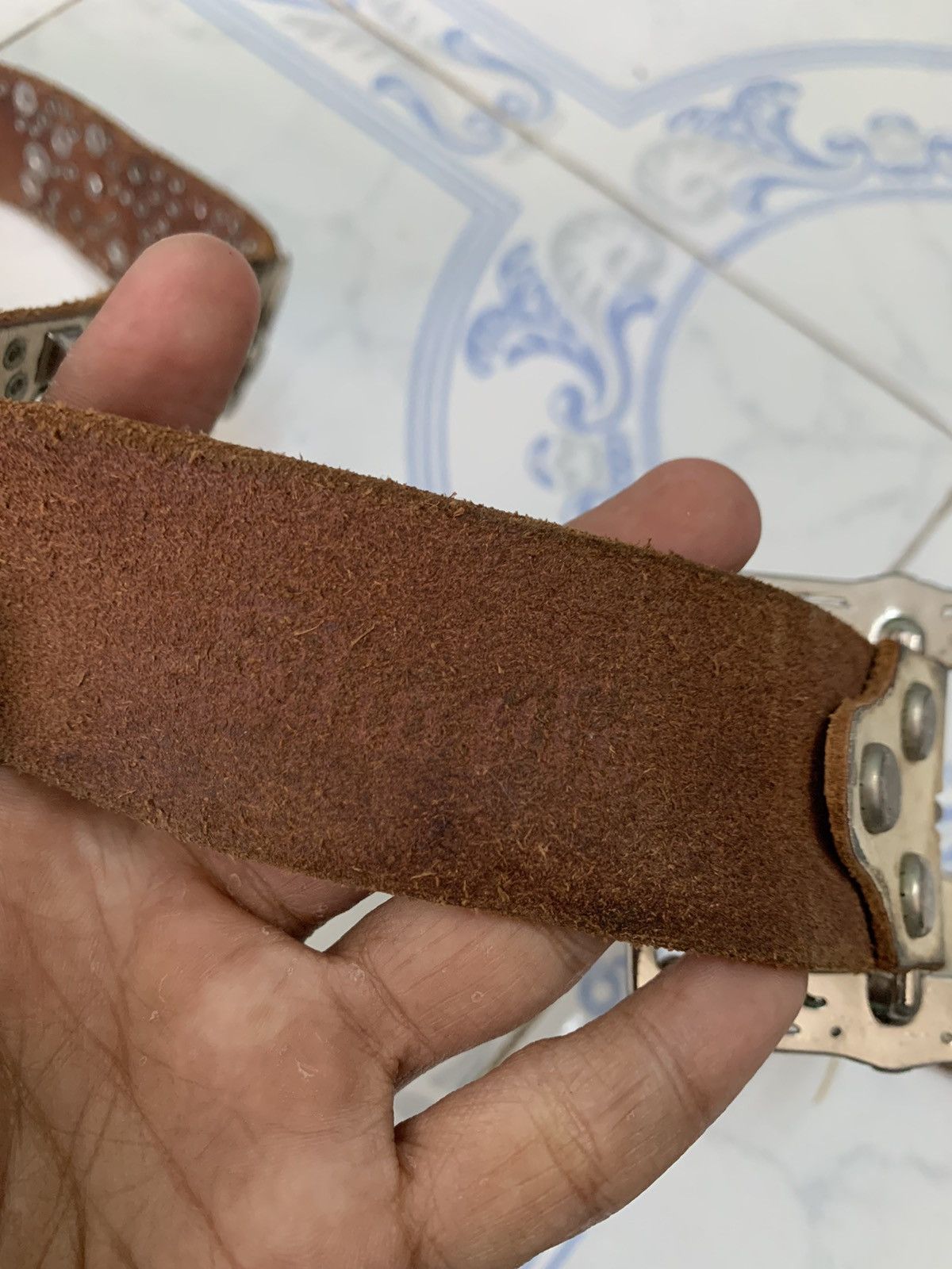 If Six Was Nine Vtg Rare Leather Belt Star Dagger Like Chrome Hearts Design Size ONE SIZE - 12 Thumbnail