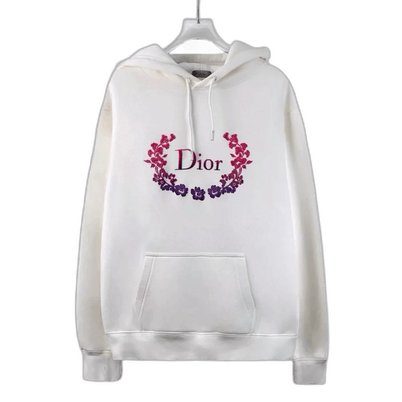Dior Dior White Hooded Sweatshirt with Floral Embroidery-2505 Size S / US 4 / IT 40 - 1 Thumbnail