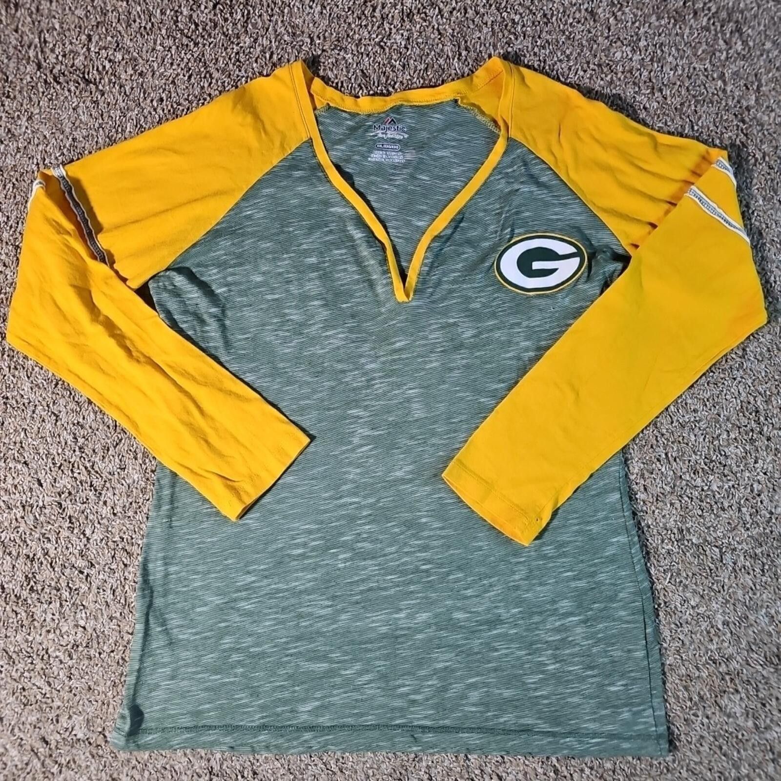 Majestic Majestic XXL Womens GB Packers Vneck Long Sleeve Shirt Size ONE SIZE - 1 Thumbnail