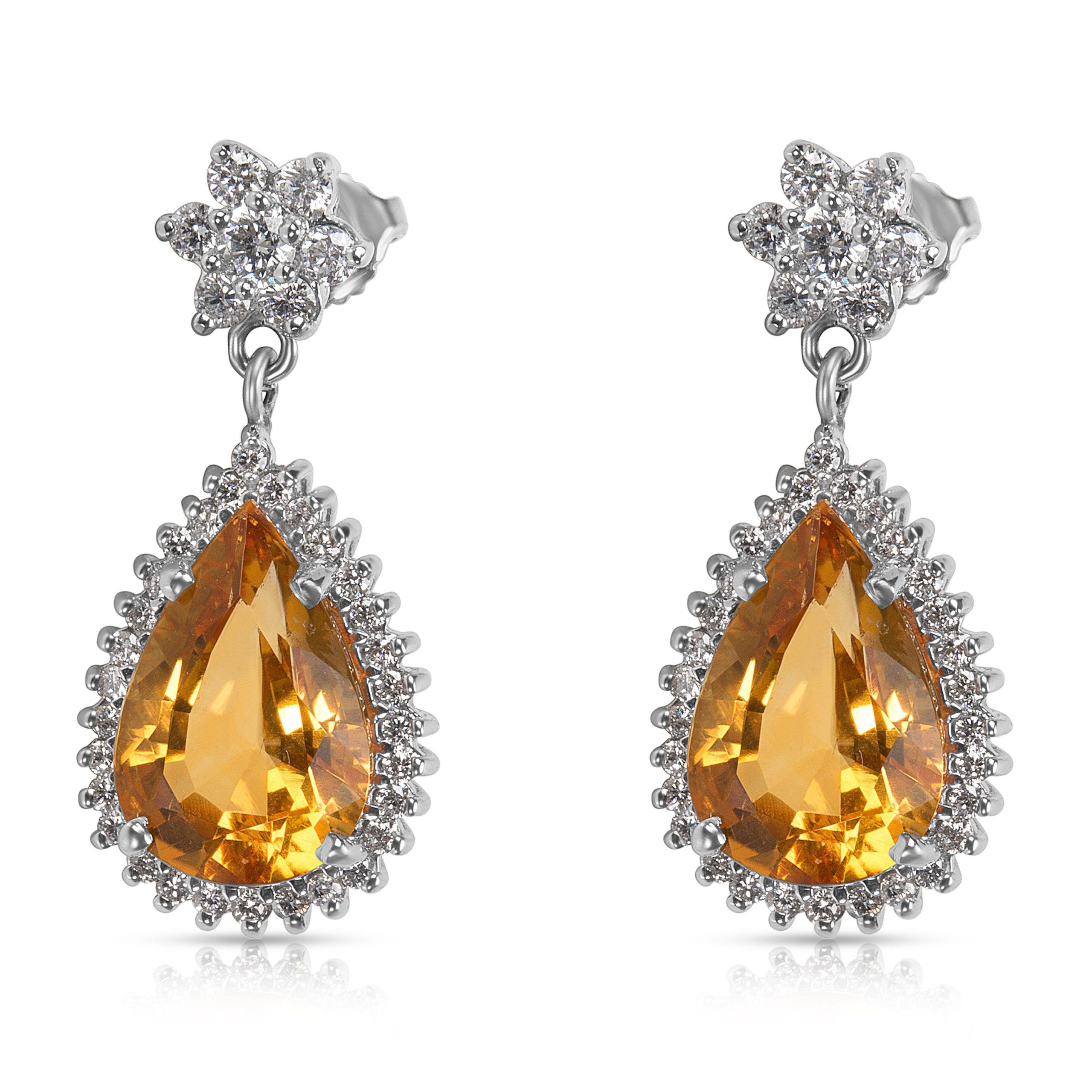 Citrine Pear Shape Drop Earrings in 18K White Gold (1.50 CTW)
