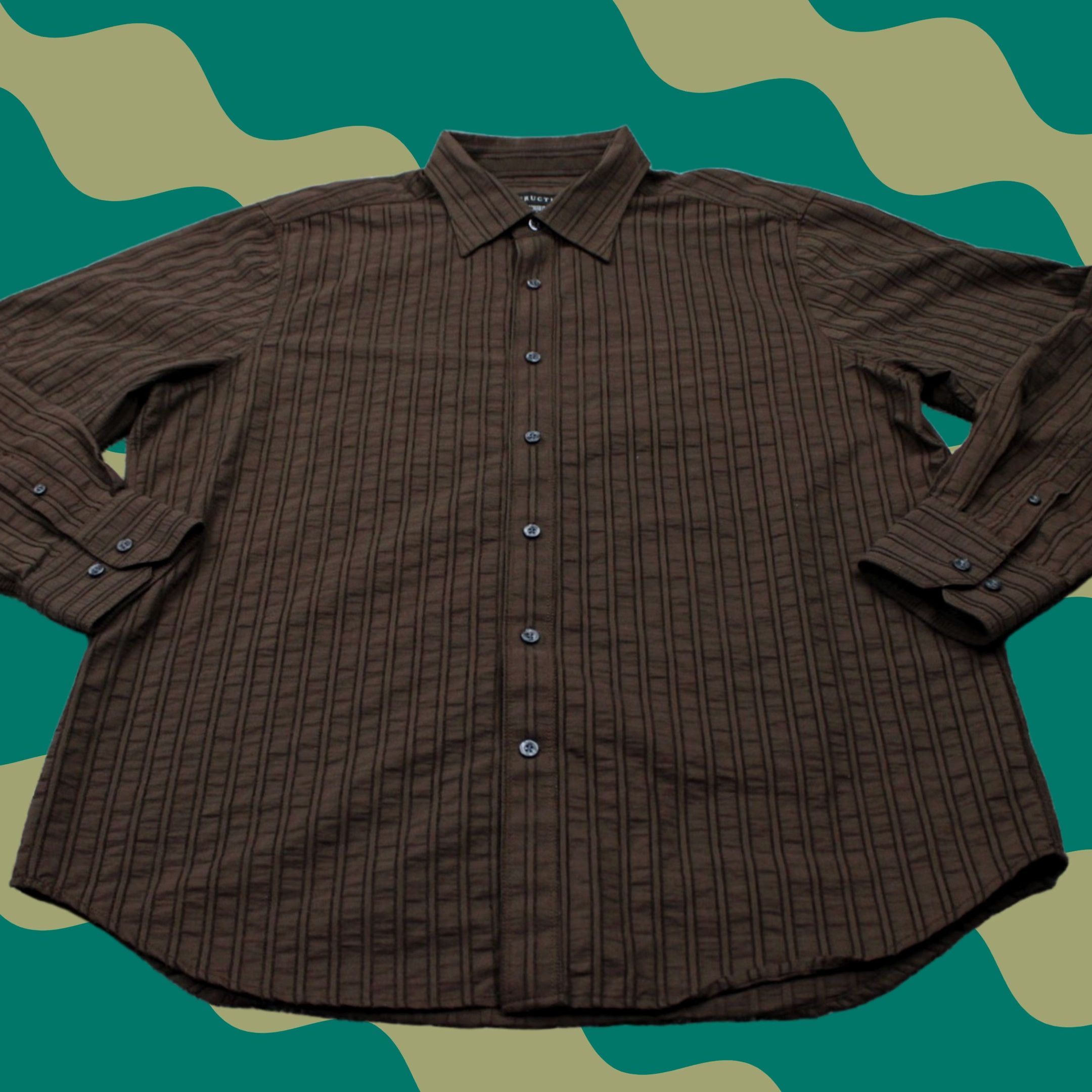 Vintage Structure Shirt Mens XL Brown Textured Long Sleeve Button Up Cotton/Poly Blend Size US XL / EU 56 / 4 - 1 Thumbnail