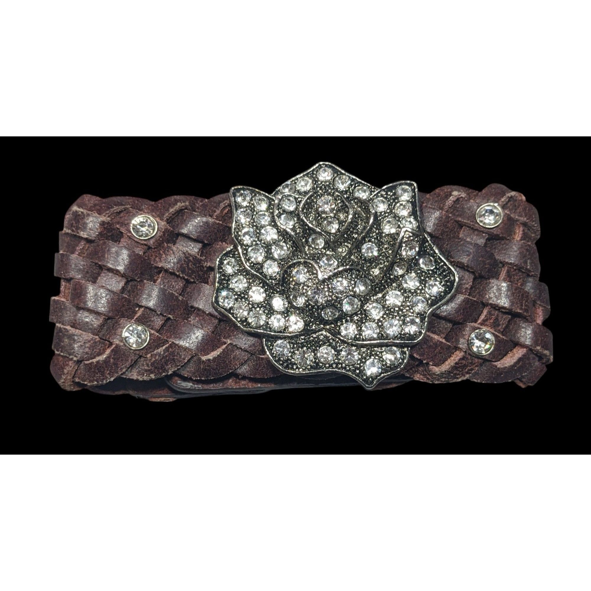 Other Cowgirl Glam Floral Braided Leather Rhinestone Bracelet Size ONE SIZE - 1 Thumbnail