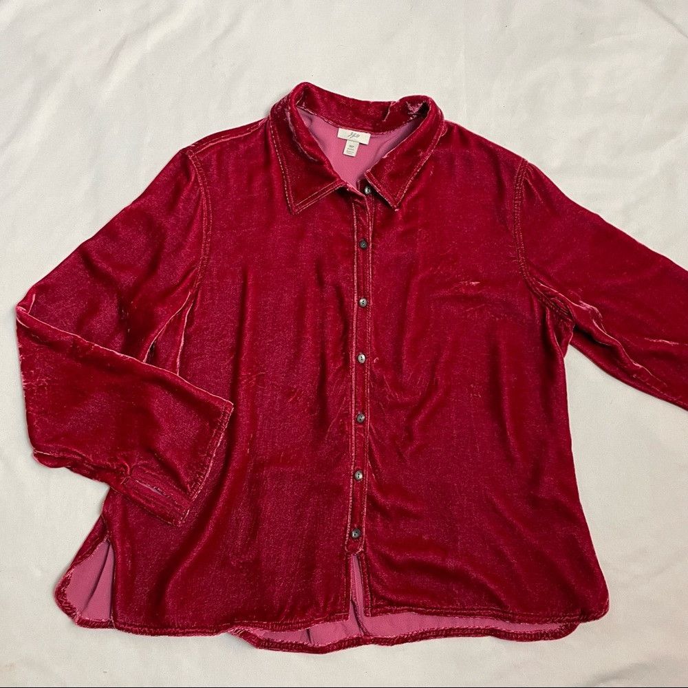 J. Jill J. Jill Velvet Red Shirt Silk Blend Blouse Size M Petite Size M / US 6-8 / IT 42-44 - 5 Thumbnail