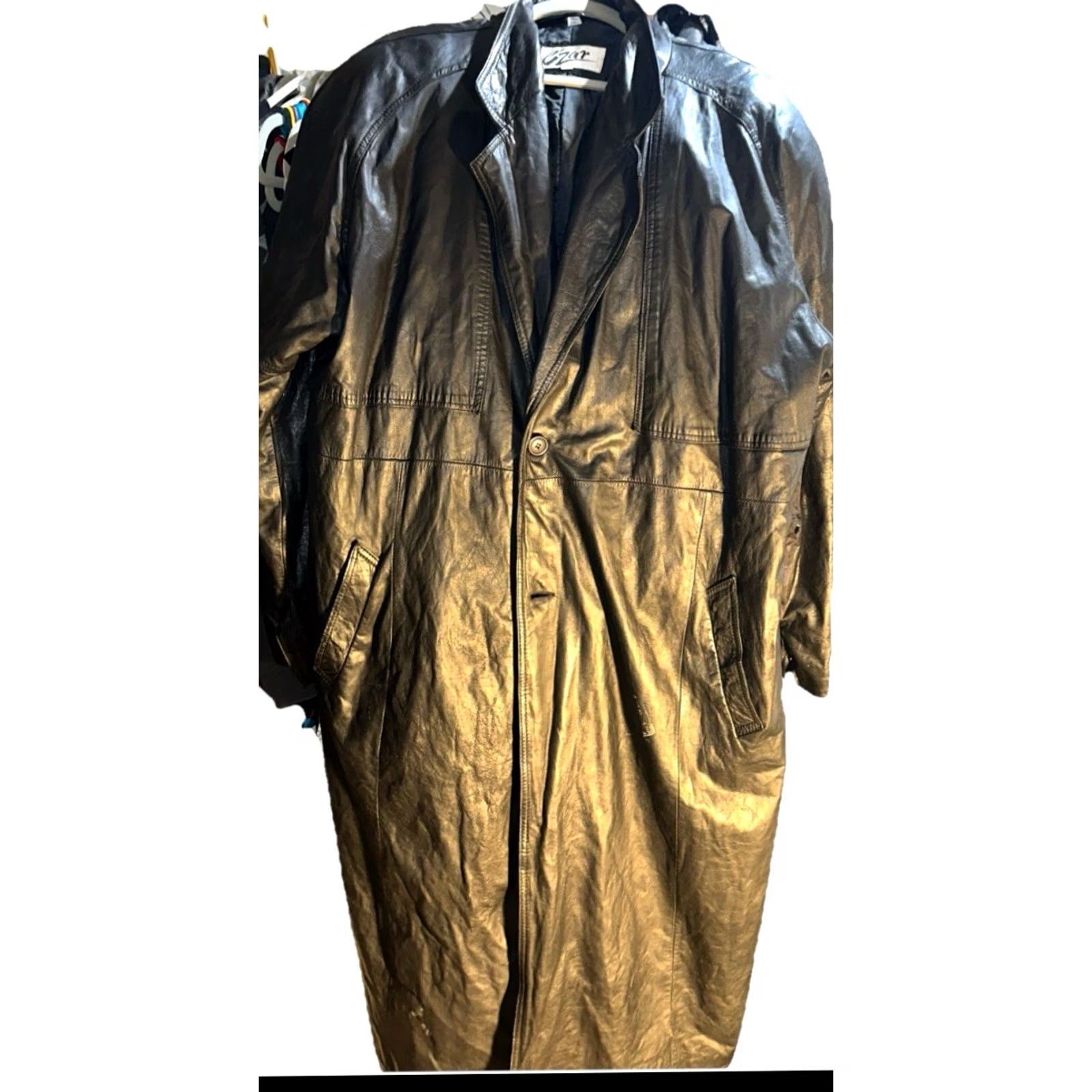 Vintage Czar Leather Trench Coat Long 46 Black Button-up Front Split Back Hem Matrix Y2K Cyberpunk Mens Size US S / EU 44-46 / 1 - 2 Thumbnail