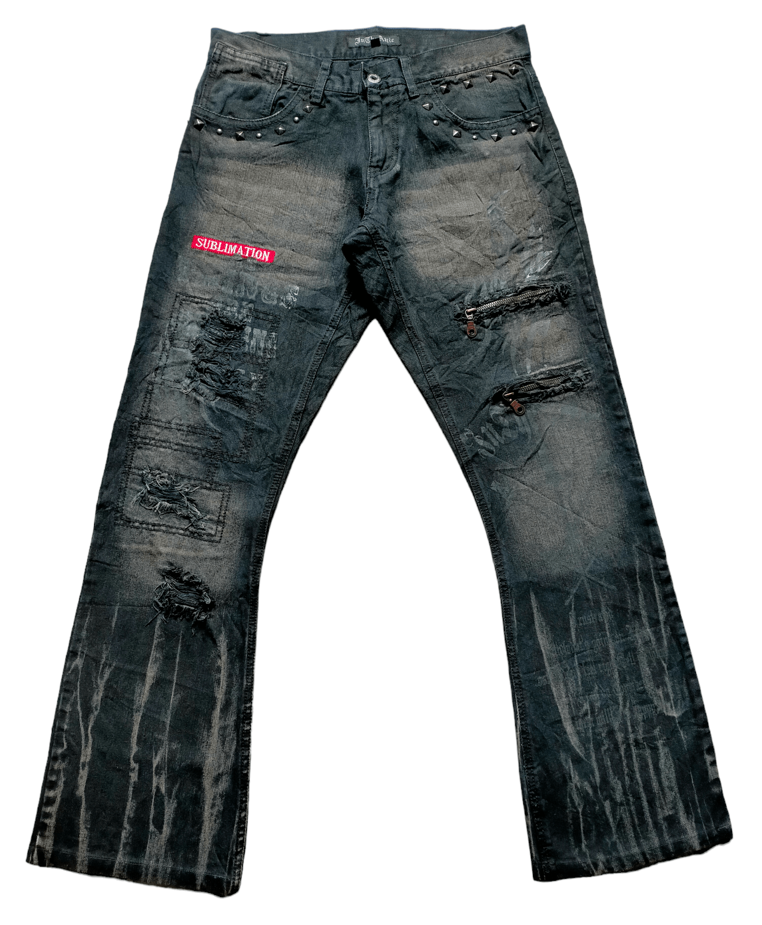If Six Was Nine Flare Jeans In the Attic Patchwork Stude Punk Boot cut Size US 30 / EU 46 - 1 Thumbnail