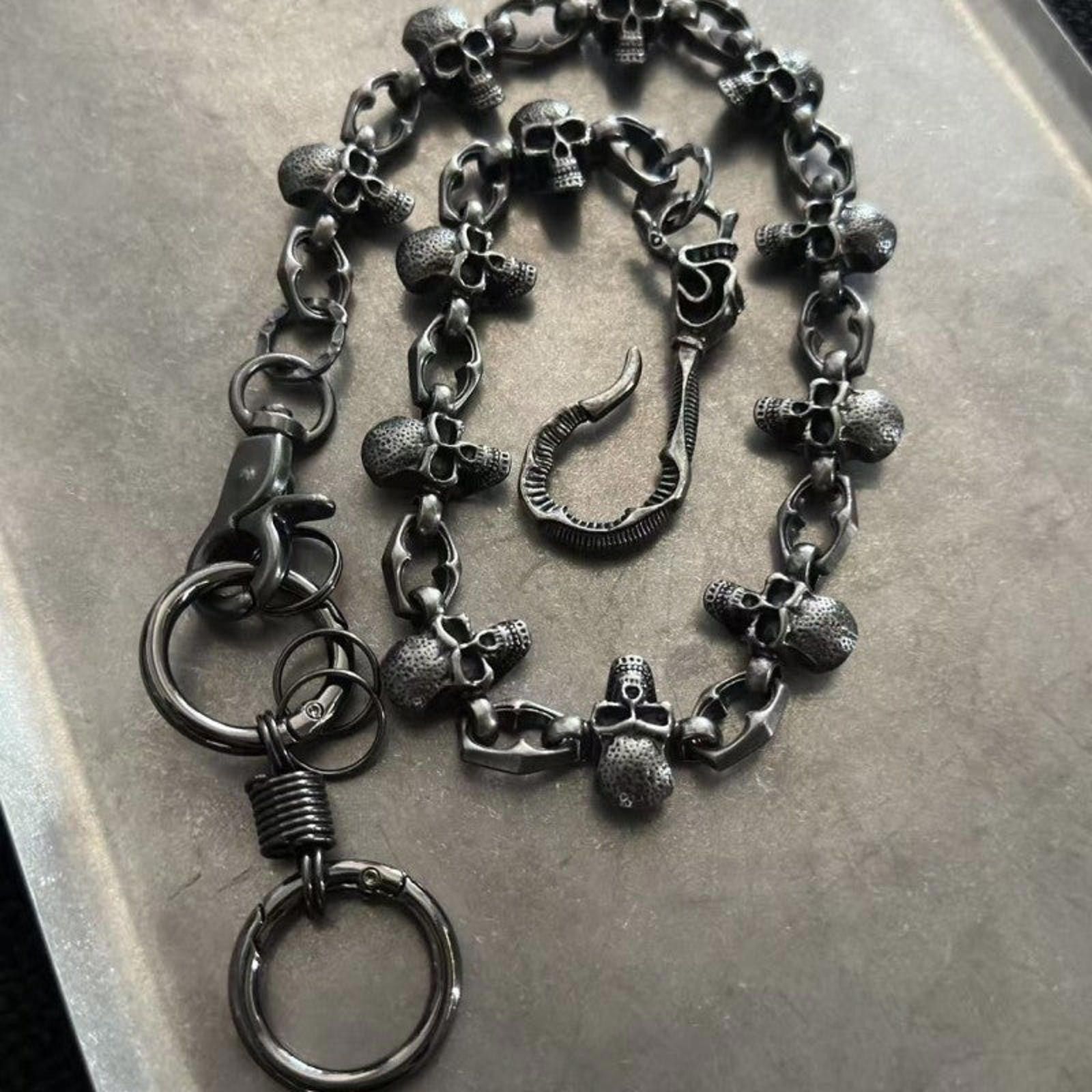 Jewelry Silver Skull Chain Wallet Keychain, Gothic Pants Chain Size ONE SIZE - 6 Thumbnail