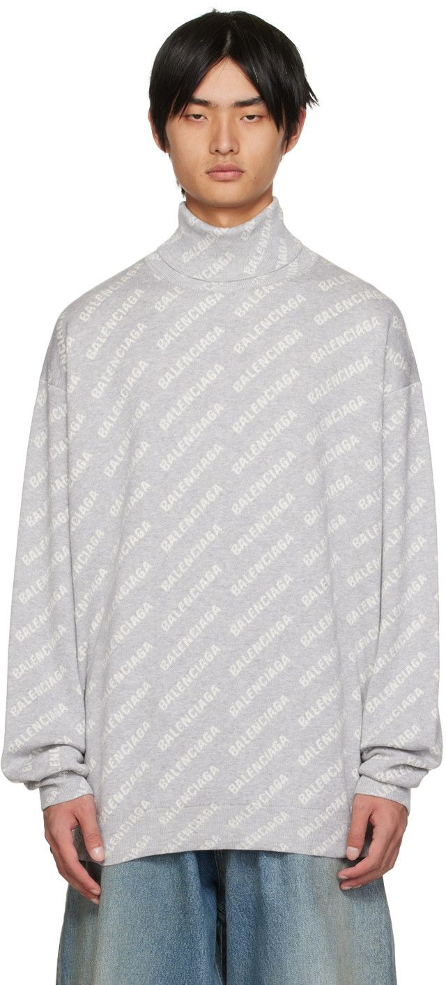 image of Balenciaga O1Mt1Gz0524 Turtleneck Logo-Print Sweater In Grey, Men's (Size XS)