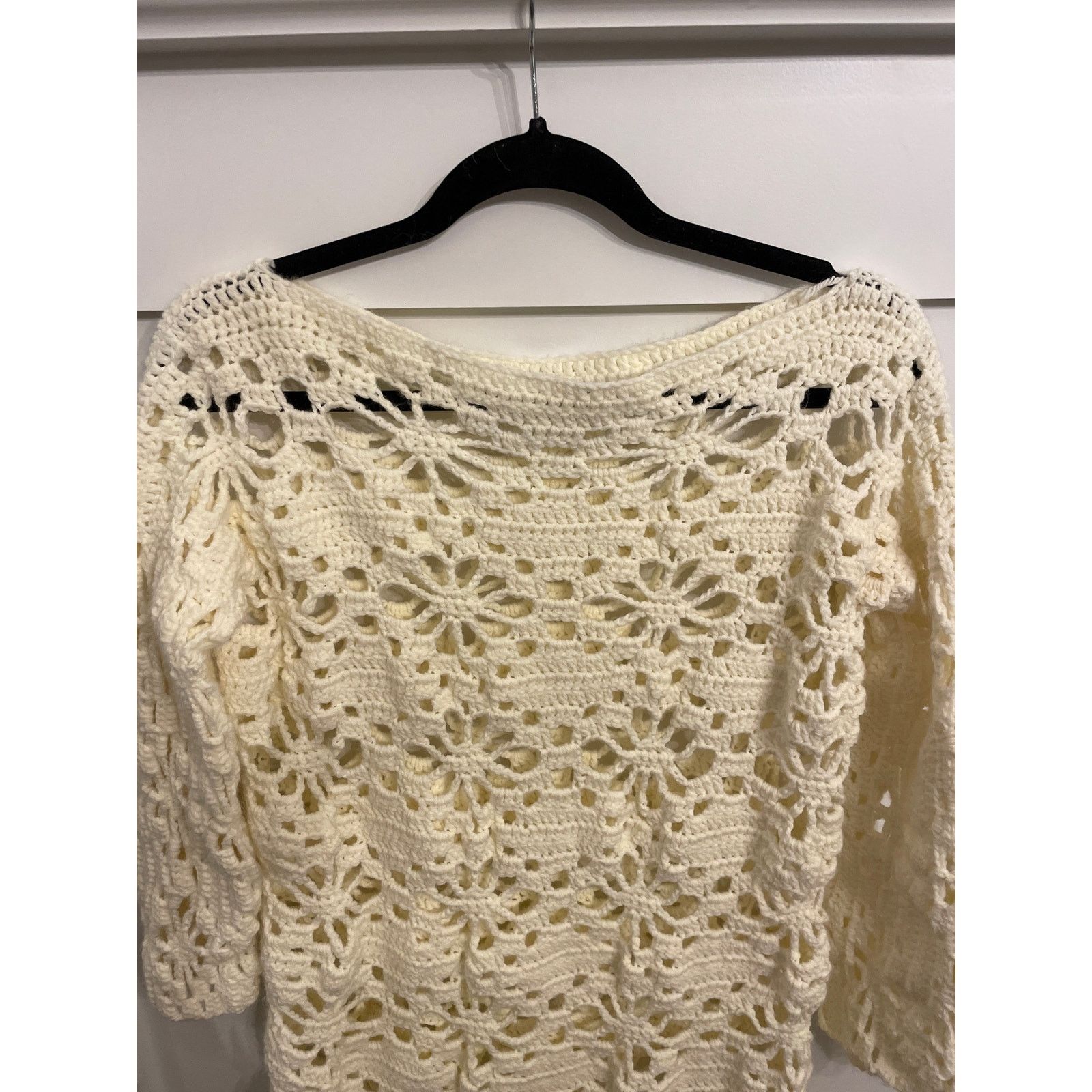 Handmade Handmade Cream Chunky Knit Crochet Sweater Tunic Size ONE SIZE - 2 Thumbnail