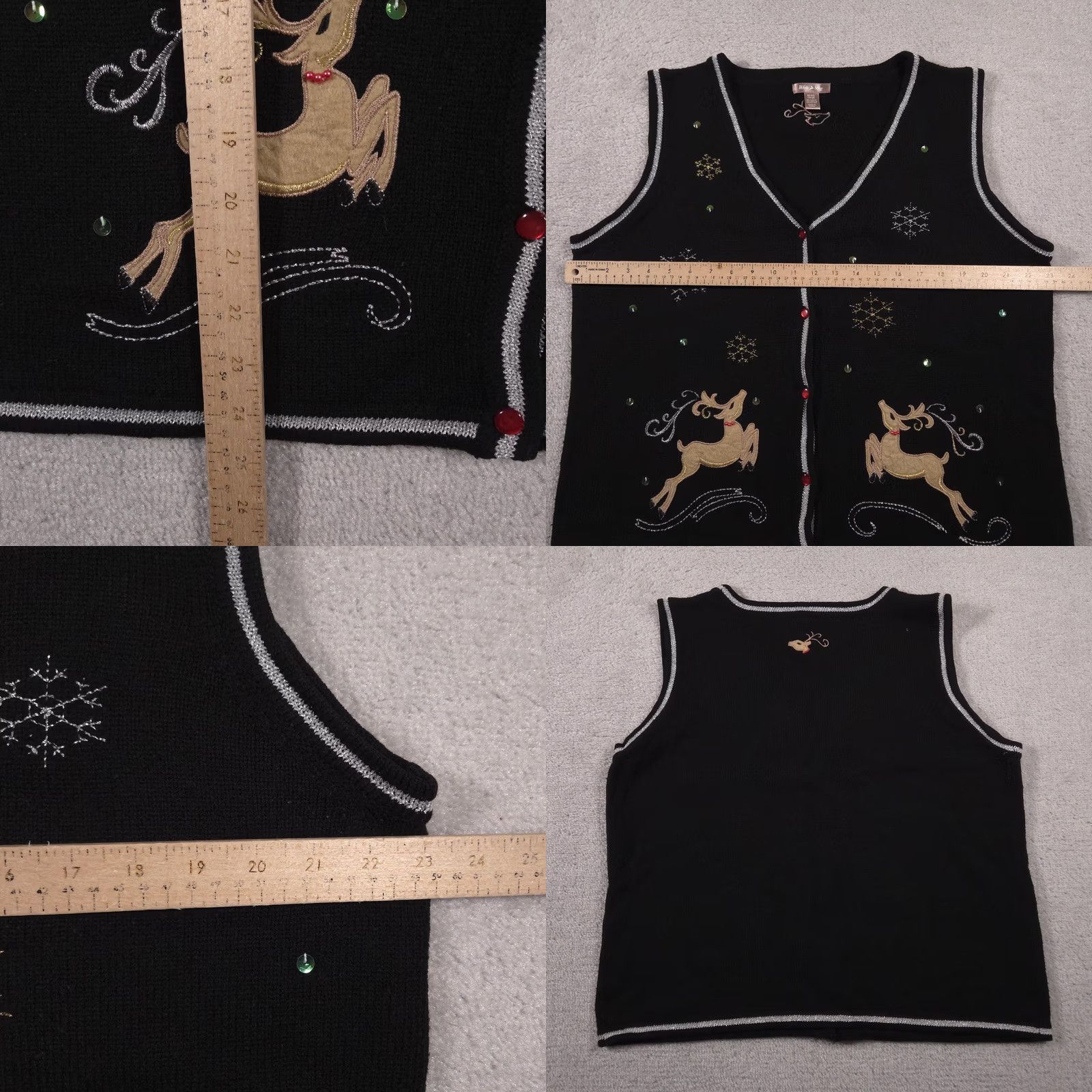 Vintage VINTAGE White Stag Sweater Vest Womens XL Black Christmas Reindeer Sequin Button V Neck Size XL / US 12-14 / IT 48-50 - 8 Thumbnail