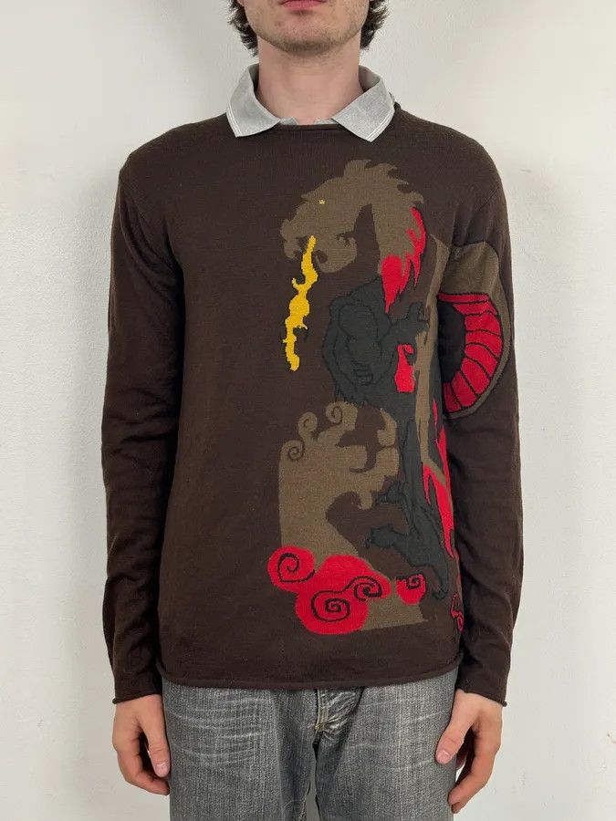 Marithe + Francois Girbaud 2000s Marithé + François Girbaud Fire Dragon Brown Sweater Size US S / EU 44-46 / 1 - 2 Thumbnail