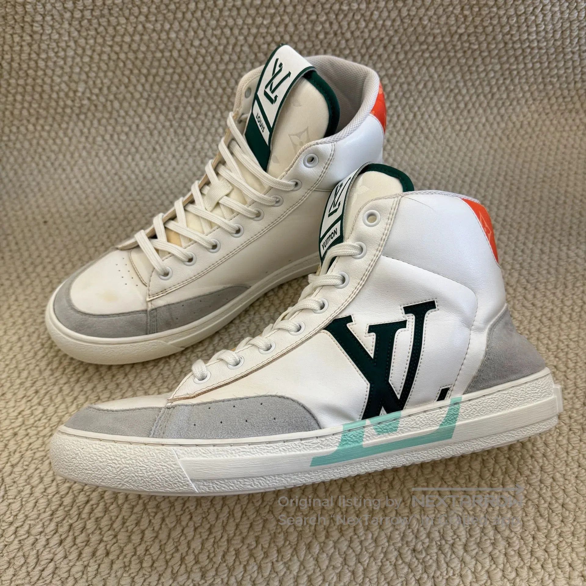 louis vuitton high-top sneakers in white gray.