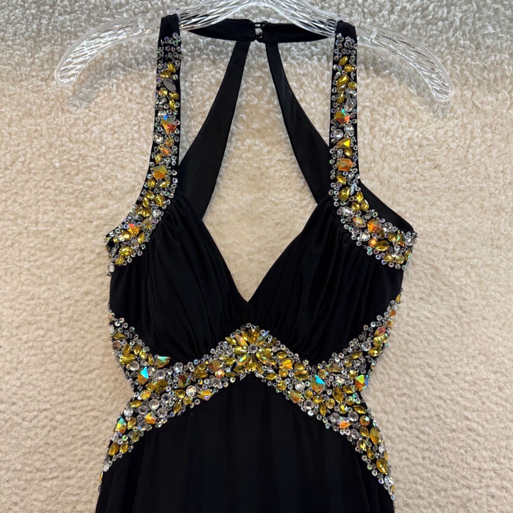 Vintage VINTAGE Y2K Prom Dress 10 Large Black Rhinestone Backless Maxi Formal Cocktail Masquerade Dress Women Size L / US 10 / IT 46 - 3 Thumbnail