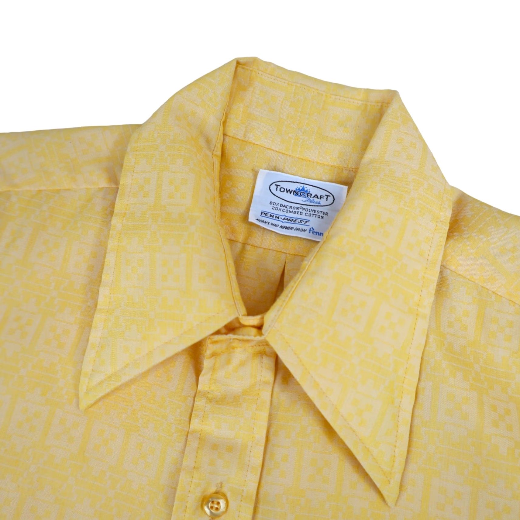 Vintage VINTAGE TownCraft Pennys Button-Up Shirt Short Sleeve Large Yellow Polyester Allover Design Mens 70s Size US L / EU 52-54 / 3 - 5 Thumbnail