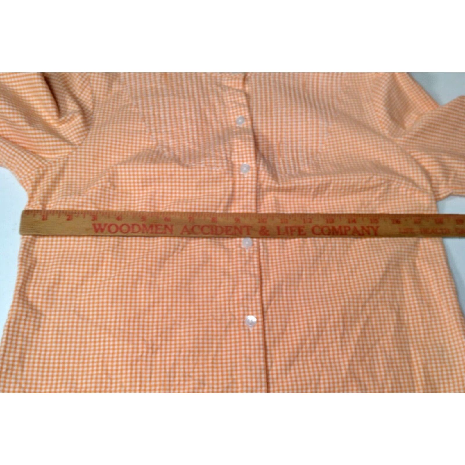 Talbots TALBOTS Blouse Women Medium Orange White Gingham Check Button-Up Pleated 3/4 Sleeve Casual Size M / US 6-8 / IT 42-44 - 4 Thumbnail