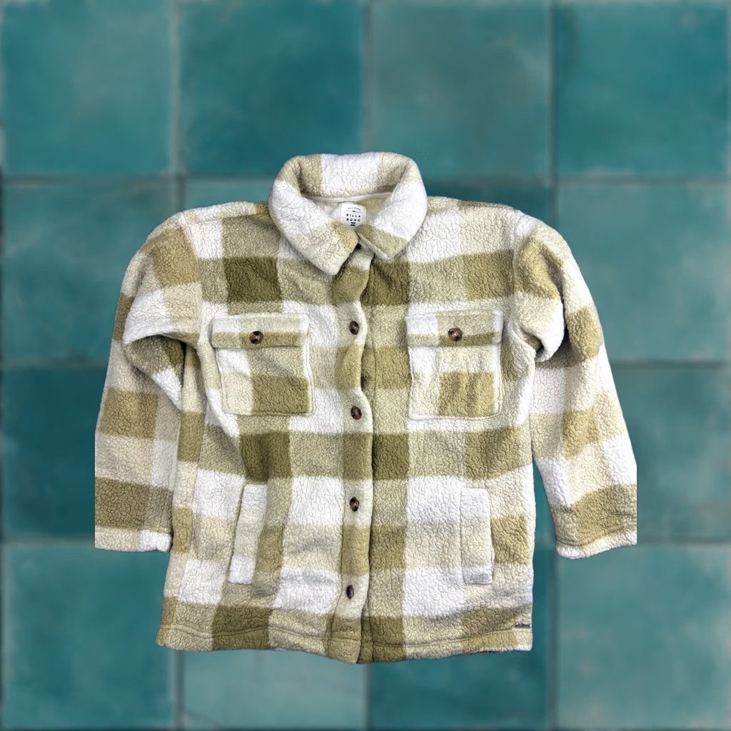 Billabong VINTAGE Billabong Jacket Womens XL Tan White Plaid Sherpa Fleece Shacket Size XL / US 12-14 / IT 48-50 - 1 Thumbnail