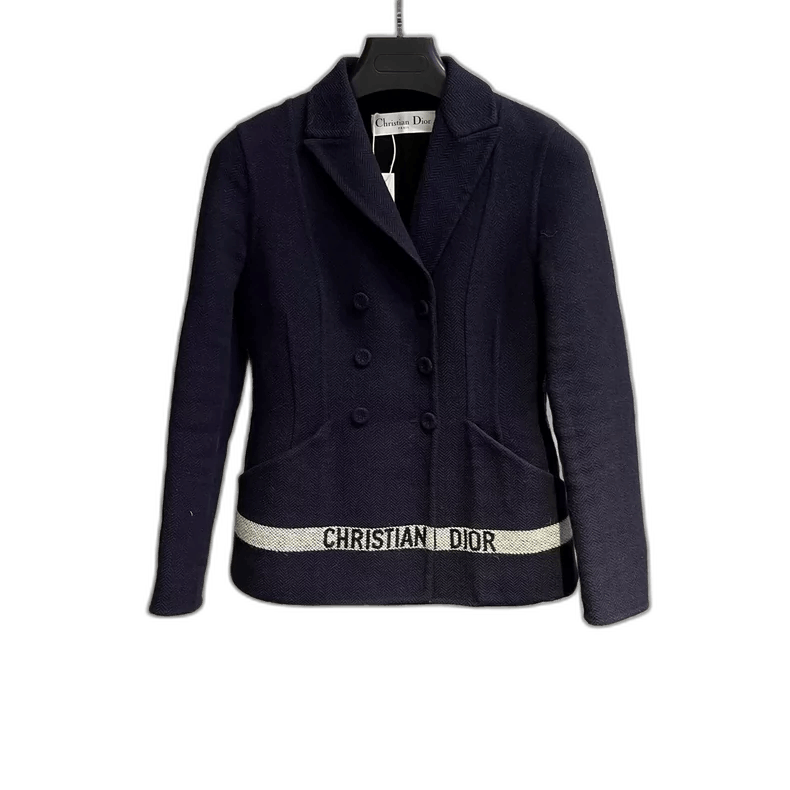 Dior Navy Blue DoubleBreasted Logo Jacket-2506