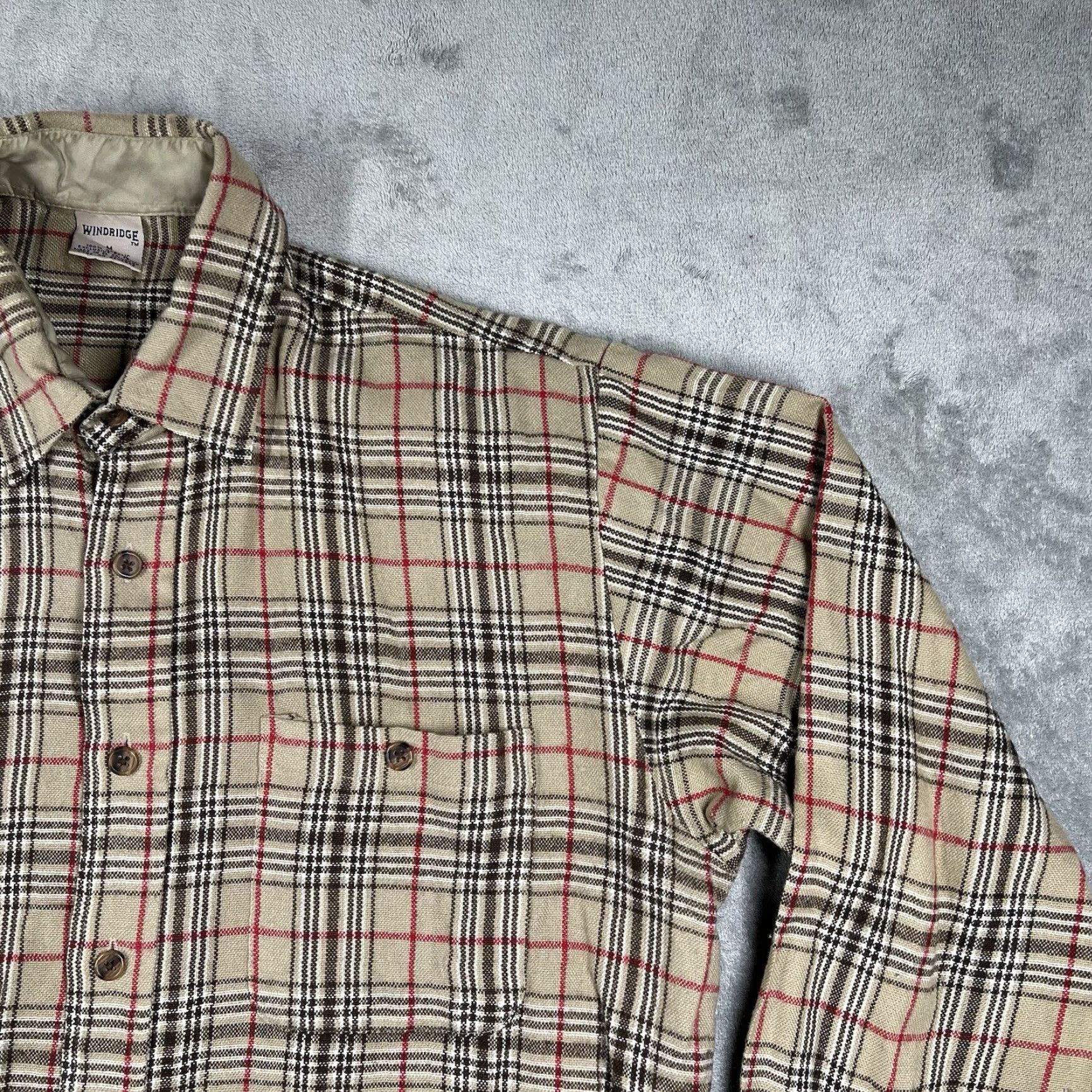 Vintage VINTAGE Windridge Shirt Button-Up Mens Medium Long Sleeve Brown 100% Acrylic Flannel Plaid with Pockets Size US M / EU 48-50 / 2 - 5 Thumbnail