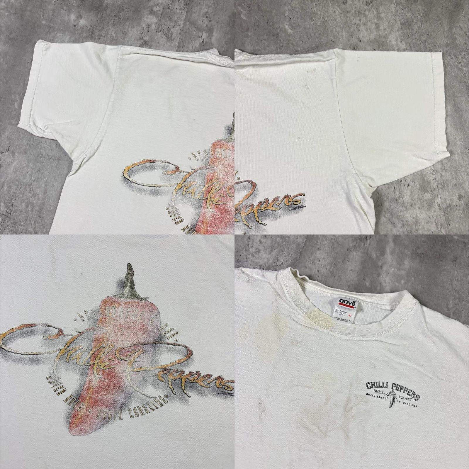 Anvil VINTAGE Chilli Peppers T Shirt Outer Banks Adult L 90s White Cotton Anvil Crew Neck Short Sleeve Men Mens Size US L / EU 52-54 / 3 - 8 Thumbnail