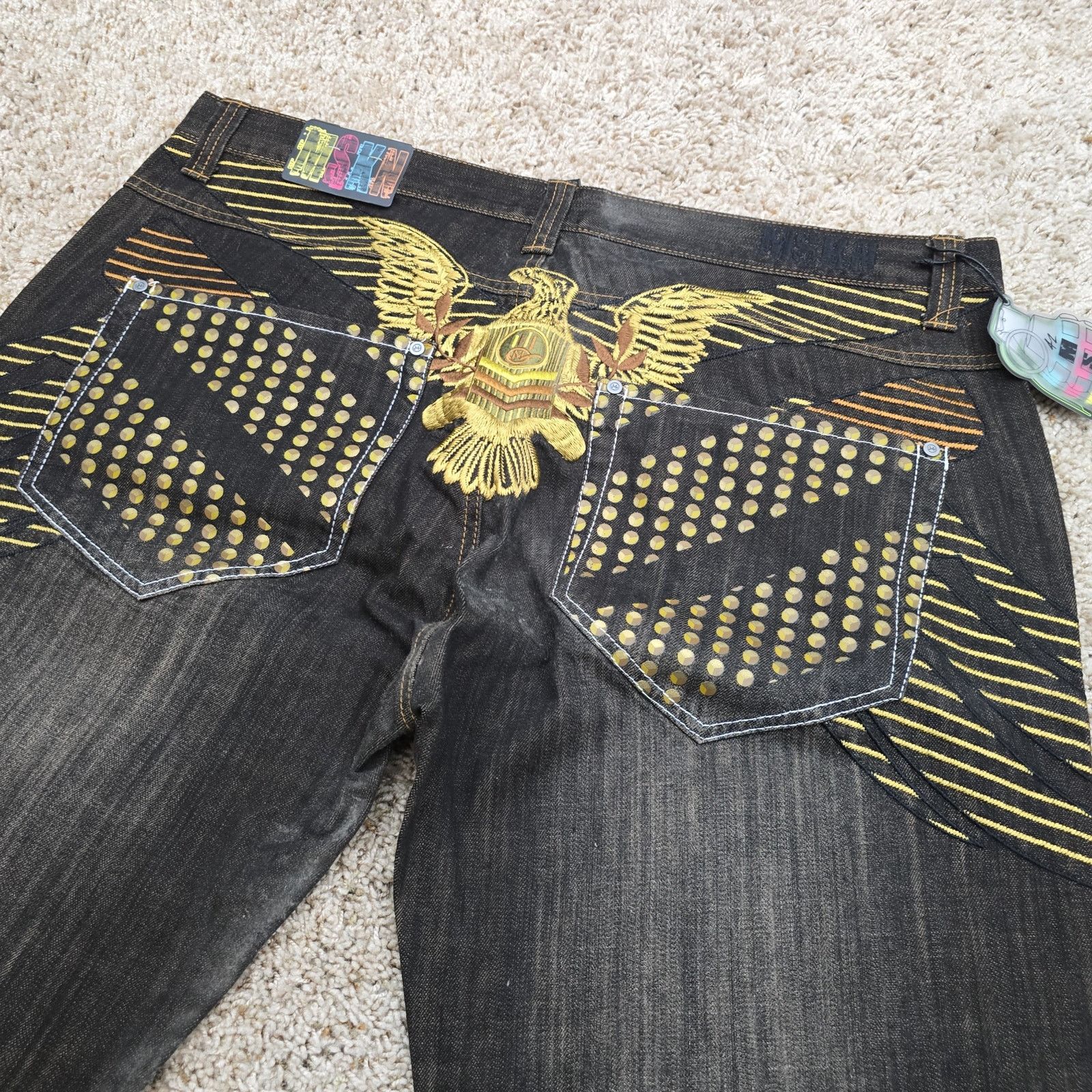 Vintage NOS DS Vintage Y2K Miskeen Baggy Eagle Denim Jeans 42x33 Size US 42 / EU 58 - 2 Thumbnail