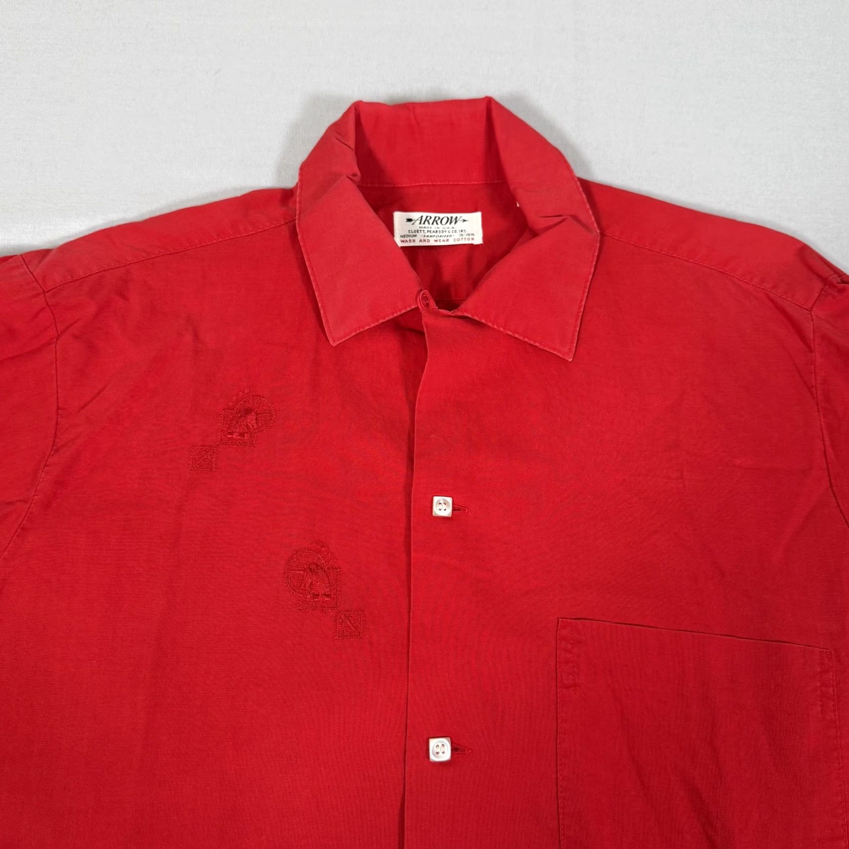 Arrow VINTAGE Arrow Shirt Mens Medium Red 50s Sanforized Cotton Unicorn Embroidered Pockets 1950s Button-Up Collared Size US M / EU 48-50 / 2 - 2 Thumbnail