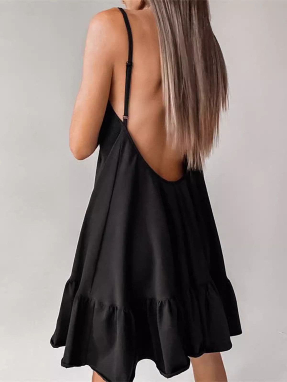 image of Vintage Sexy Halter Halter Peplum Dress in Black, Women's (Size Medium)