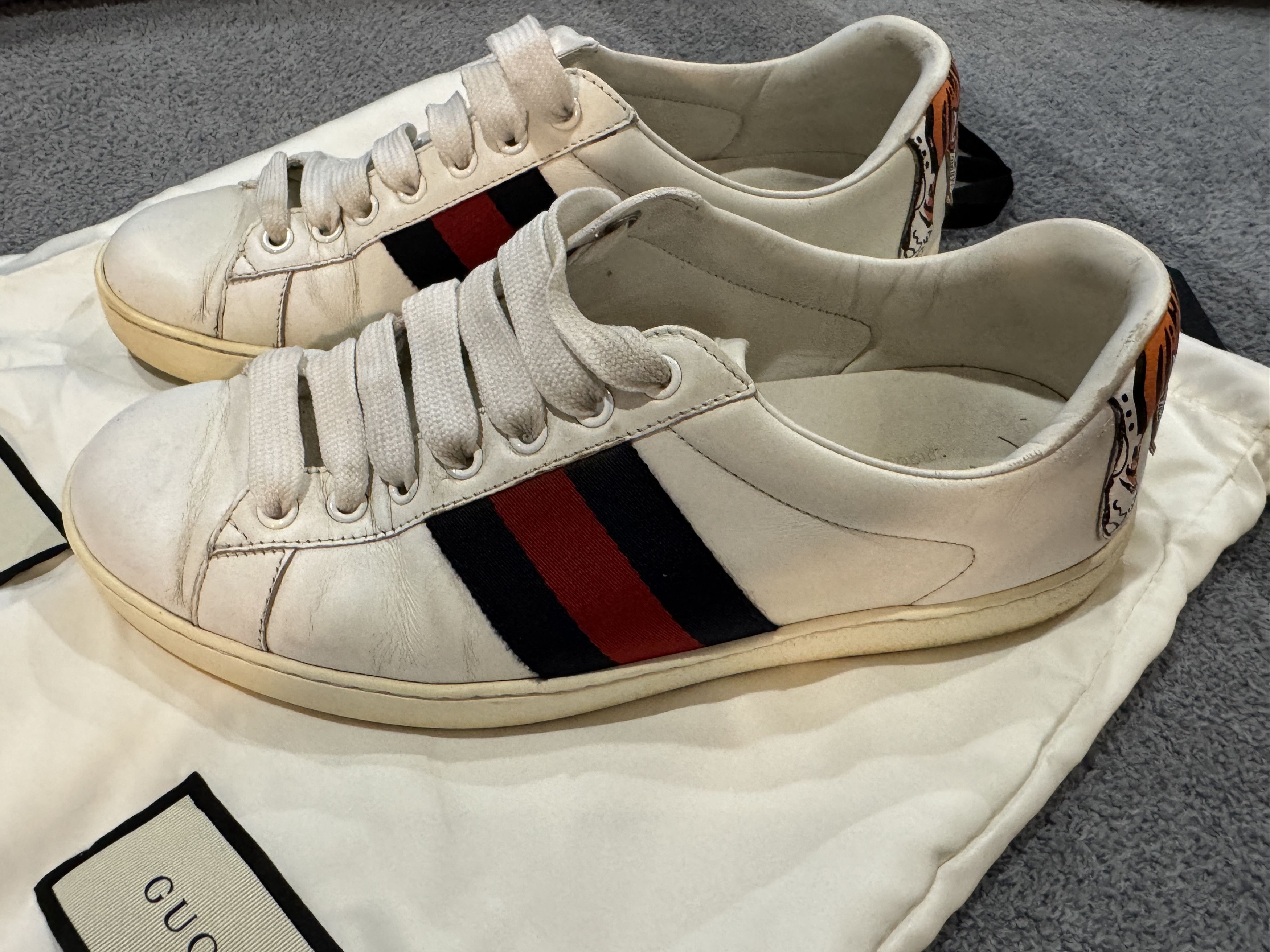 Gucci Gucci Ace Tiger Heel Sneakers – White – Size EU 45 Size US 6.5 / EU 39-40 - 2 Thumbnail