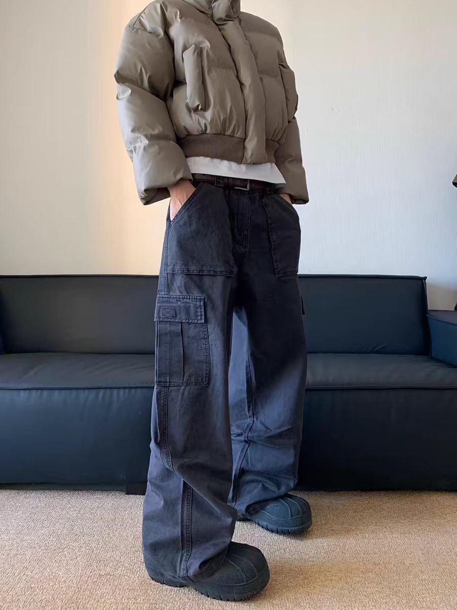 Vintage straight leg workwear washed baggy casual pants