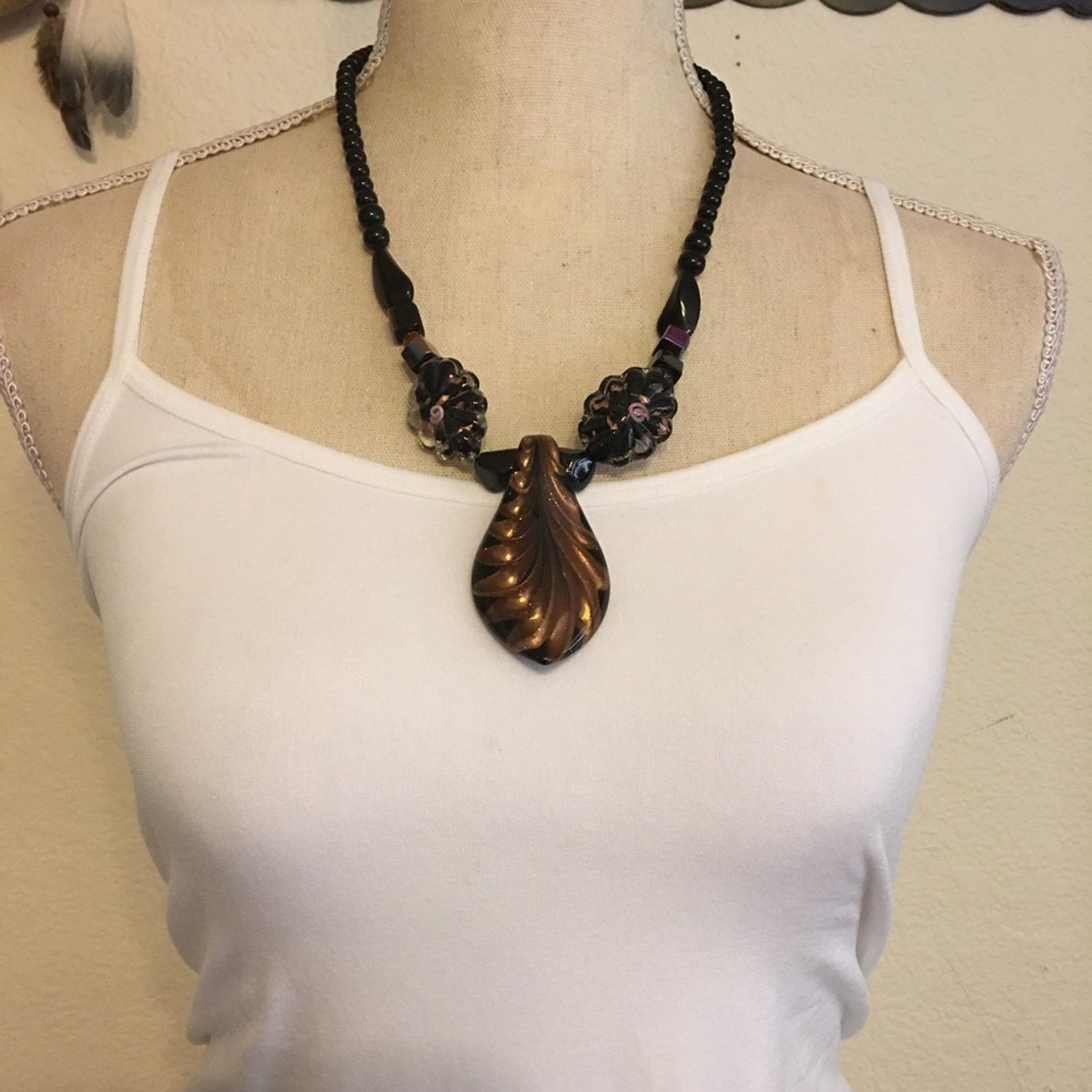 Jewelry Handmade blown glass pendant beaded necklace Size ONE SIZE - 3 Thumbnail