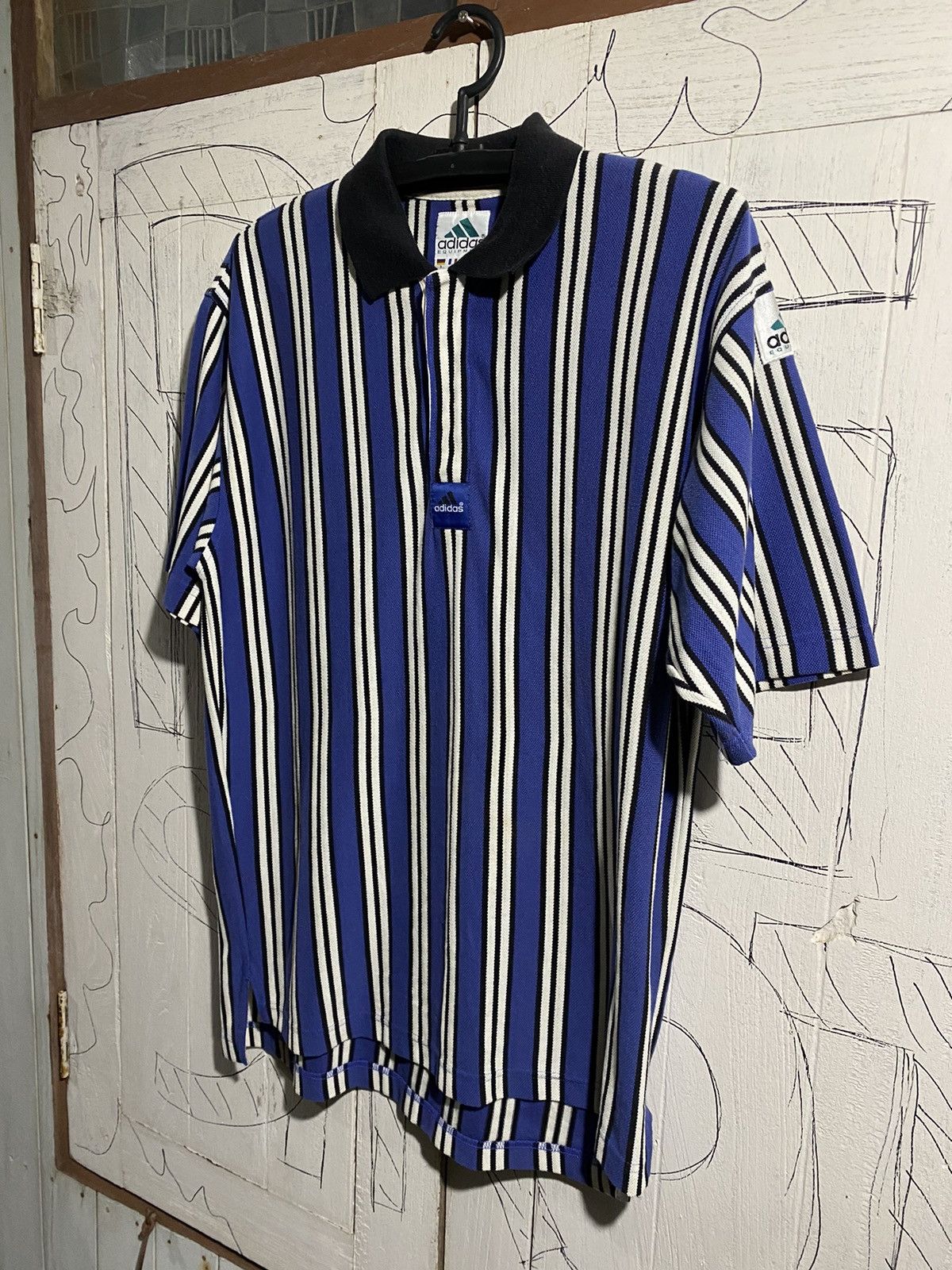 Adidas × Vintage Vintage Adidas Equipment Striped Polo Shirt Size US XL / EU 56 / 4 - 2 Thumbnail