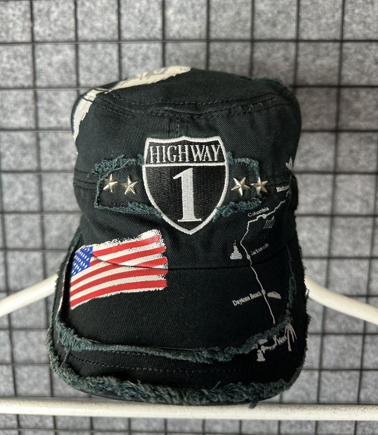 Vintage Military Style US Army Eagle Print Studded Cap Hat Size OS Size ONE SIZE - 2 Thumbnail