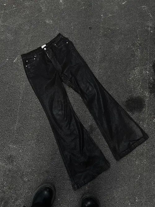 Jean Black Stacked Flare Waxed Denim Jeans Size US 33 - 8 Thumbnail