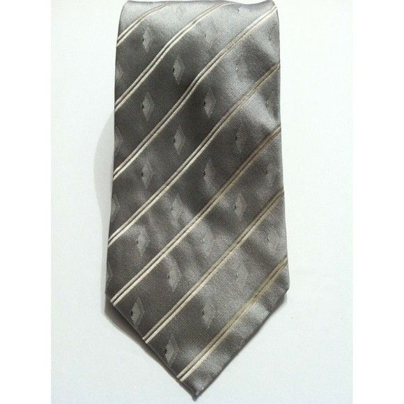 BUGATCHI BUGATCHI MENS NEW SILVER 100% SILK STRIPED TIE WIDTH: 3 1/2" Size ONE SIZE - 1 Thumbnail