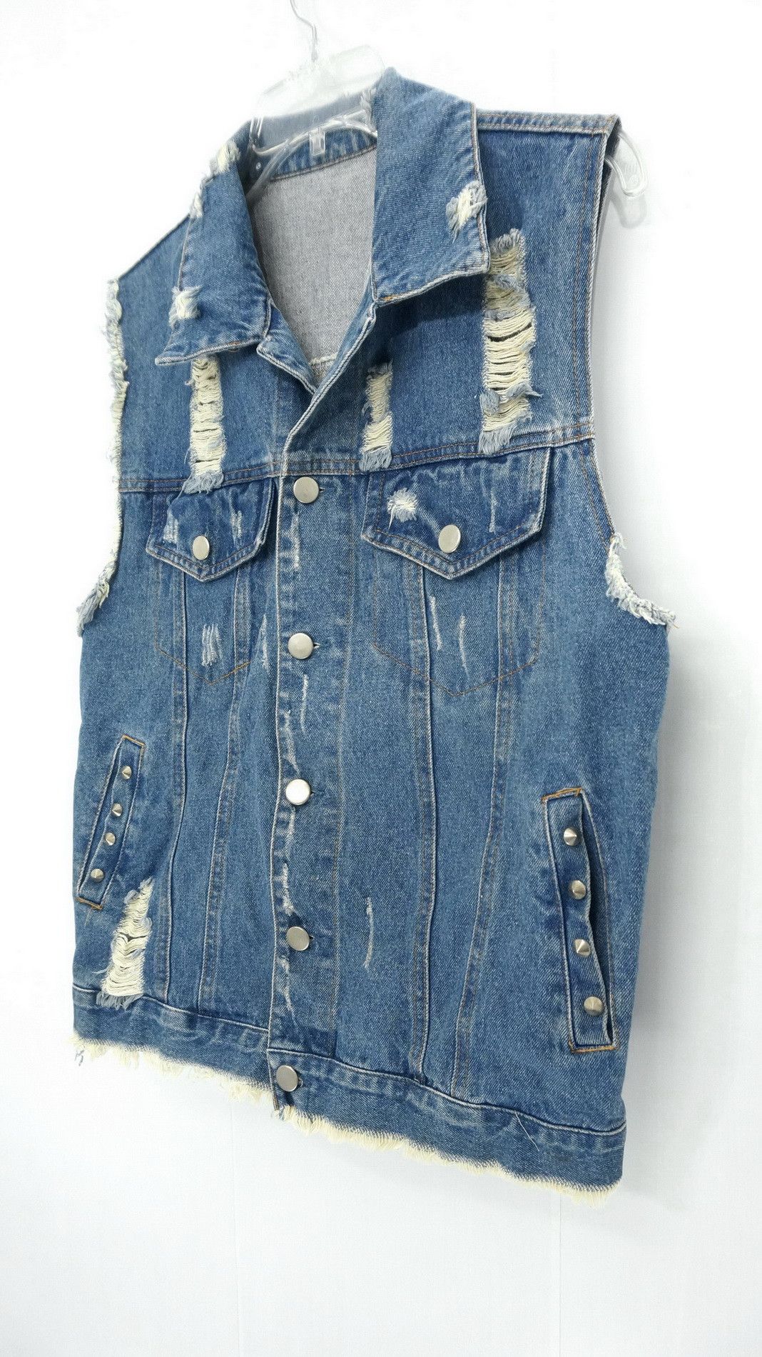 Japanese Brand Vintage Japanese Distressed Studded Sleveless Denim Jacket Size US S / EU 44-46 / 1 - 3 Thumbnail